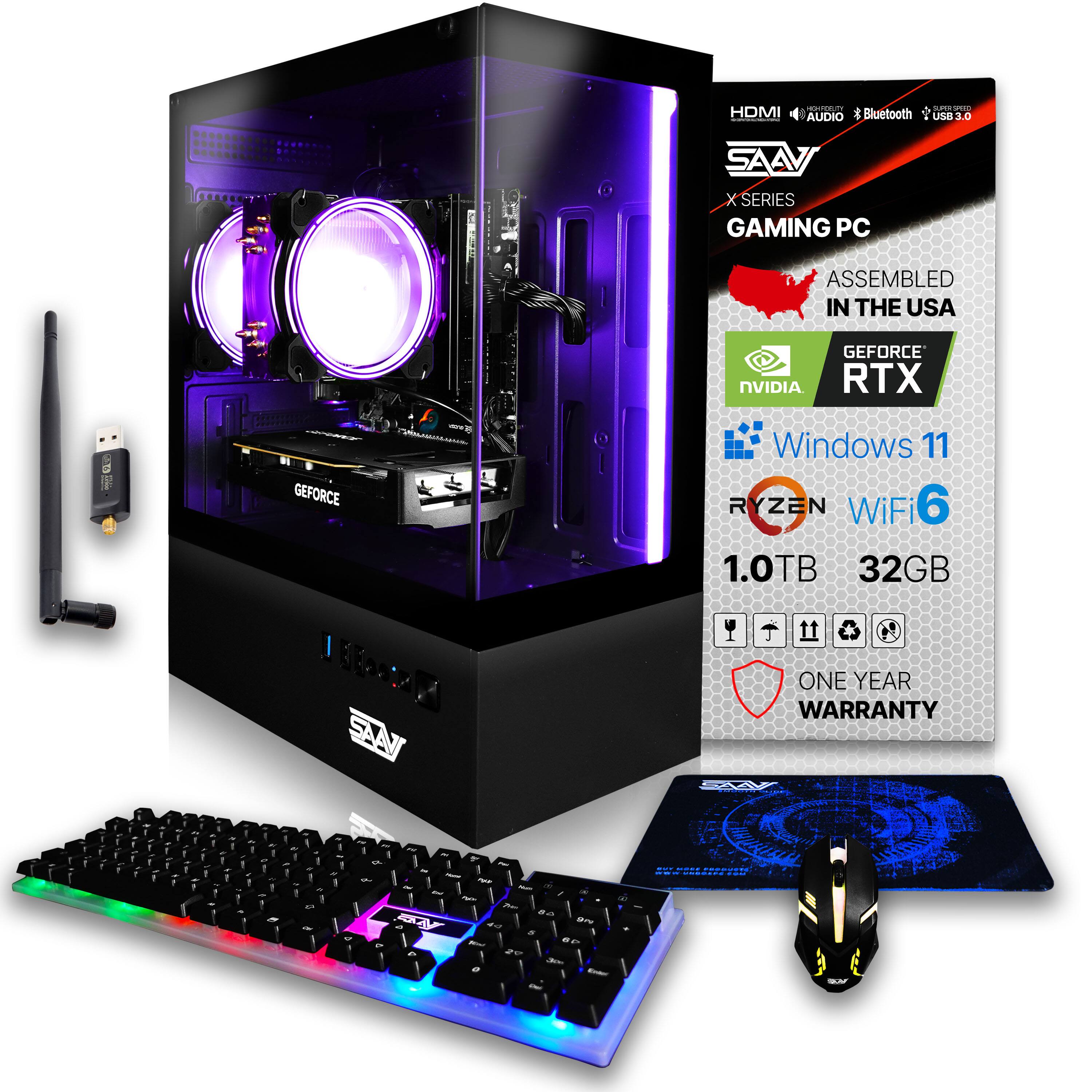 A - HDMI AUDIO & Bluetooth SAN X SERIES GAMING PC ... S Usa 3.0 ASSEMBLED IN THE USA GEFORCE NVIDIA RTX GEFORCE 1 SAN Windows 11 RYZEN WiFi 6 1.0TB 32GB ONE YEAR WARRANTY