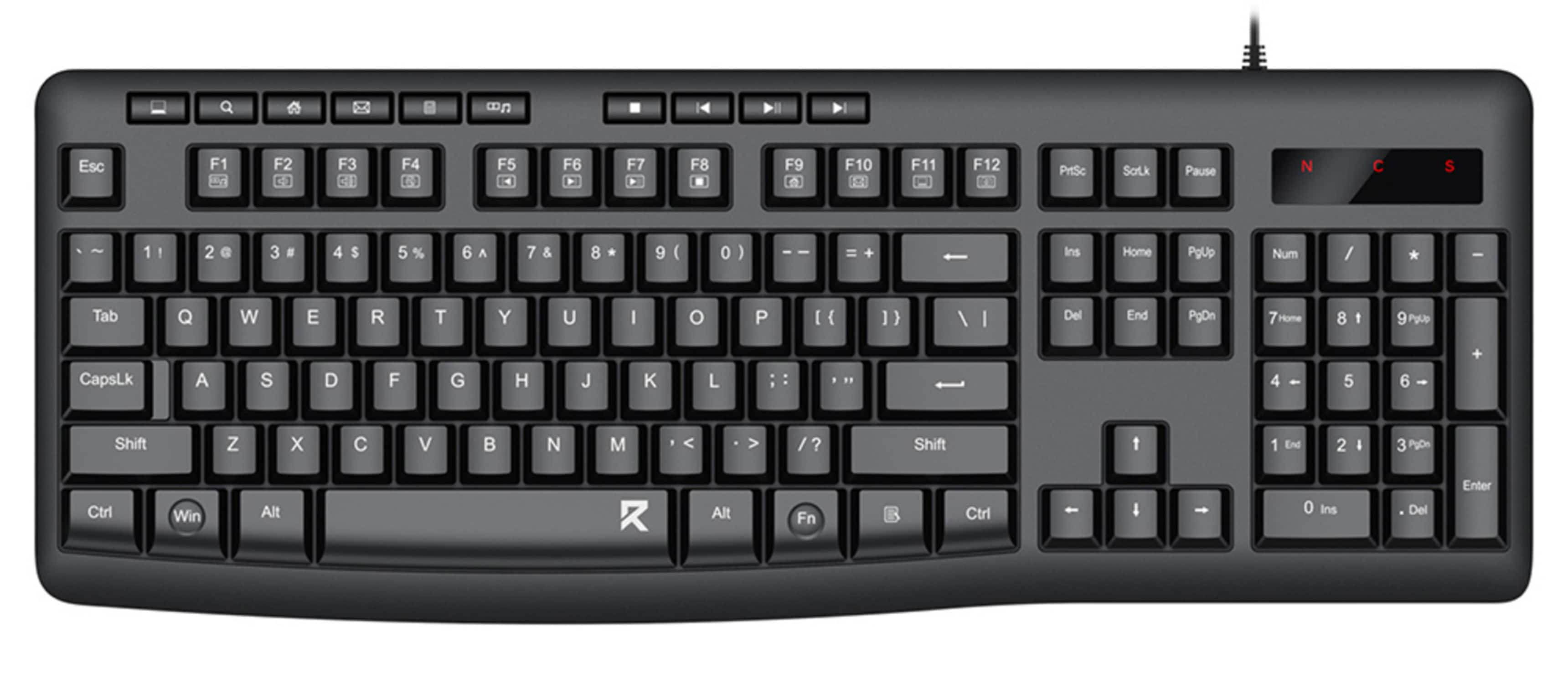 REDRAGON - BK-7366 Wired USB Keyboard Full Size 114 Keys with Numeric Keypad Multimedia Shortcuts Quiet Typing for PC Gaming Laptop - Black