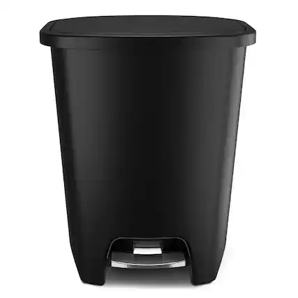 Front. Glad - Glad Trash Can with Lid, Stainless Foot Pedal & Garbage Bag Rings, 20 Gal, Black - Black - Stainless Pedal.