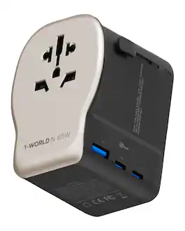Momax - Universal Travel Adapter with Separate Grounding Prong, GaN 65W International Power Adapter with AC×1 & DC×3 - Gold