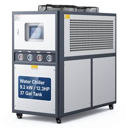 VEVOR - Air-Cooled Water Chiller, 12.3 HP, Industrial Water Chiller with 30,240 Kcal/h Cooling Capacity, Dual Compressor - White;Grey