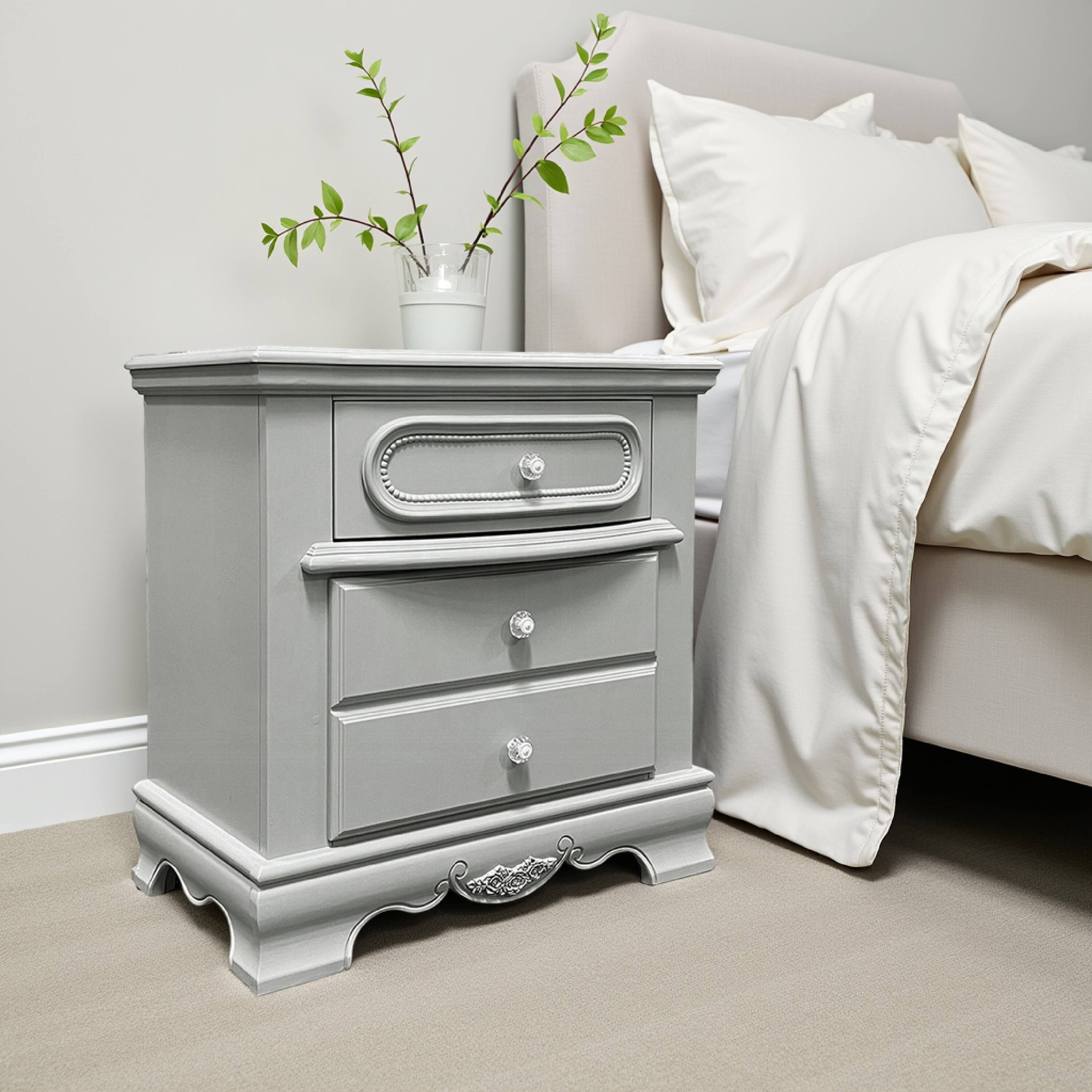 Alt View 5. Manhattan Lane - Auri Kids Nightstand, 3 Drawers and Scalloped Base - Gray, Silver.