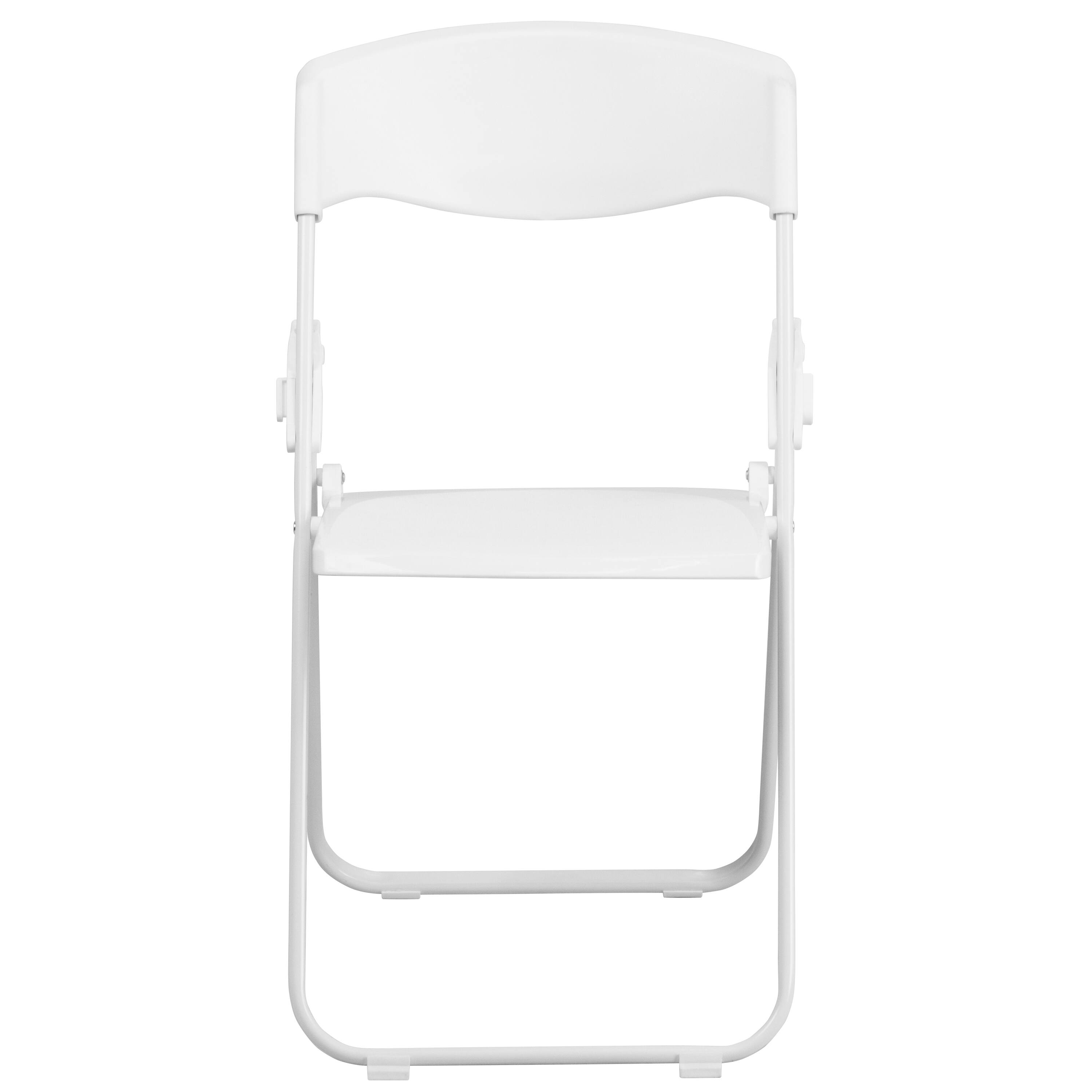 Alt View 8. Emma + Oliver - 2 Pack Commercial Event Plastic Folding Chair with Ganging Brackets - White.