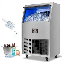 Coolake - Commercial Ice Maker 200 lbs/24H, Air Cooled Under Counter Ice Machine with 55 lbs Ice Storage for Home Bar - Stainless Steel