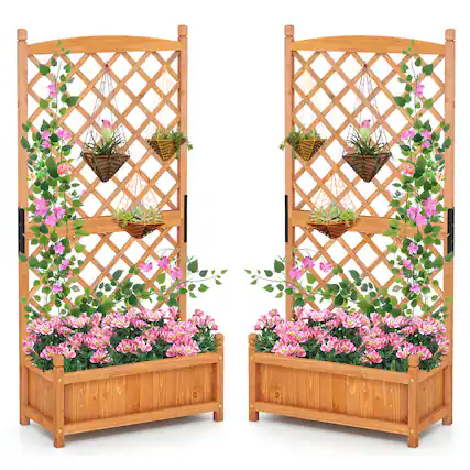 Front. Gymax - Gymax 2PCS 60'' Tall Raised Garden Bed w/Diamond Lattice Trellis Drainage Holes Outdoor - Orange.