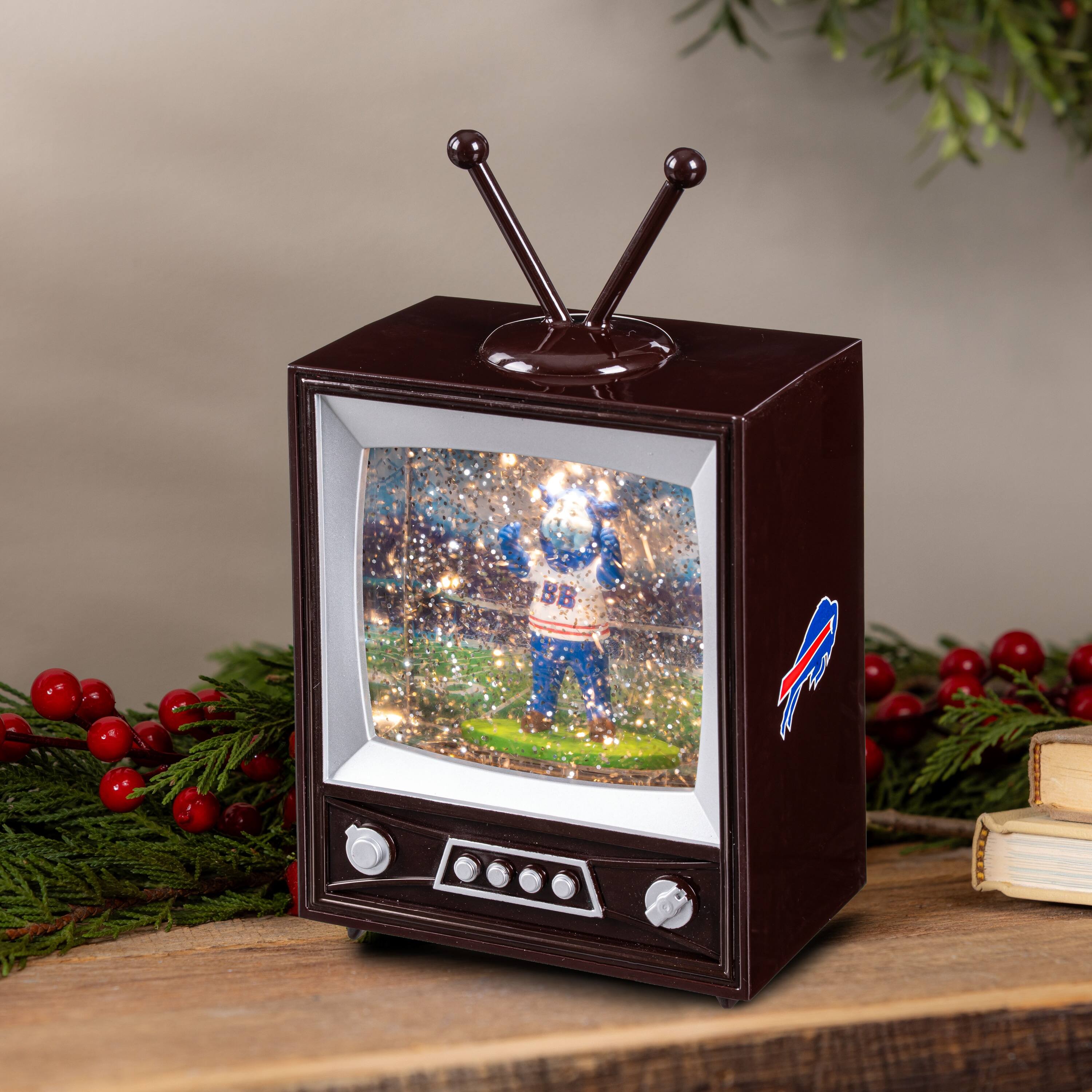 Alt View 1. Evergreen Enterprises - Buffalo Bills 8" Vintage TV Water Globe Lantern with Mascot - Brown.