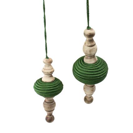 Front. Melrose - 2ct Green and Beige Christmas Finial Drop Ornaments 9" - Green.