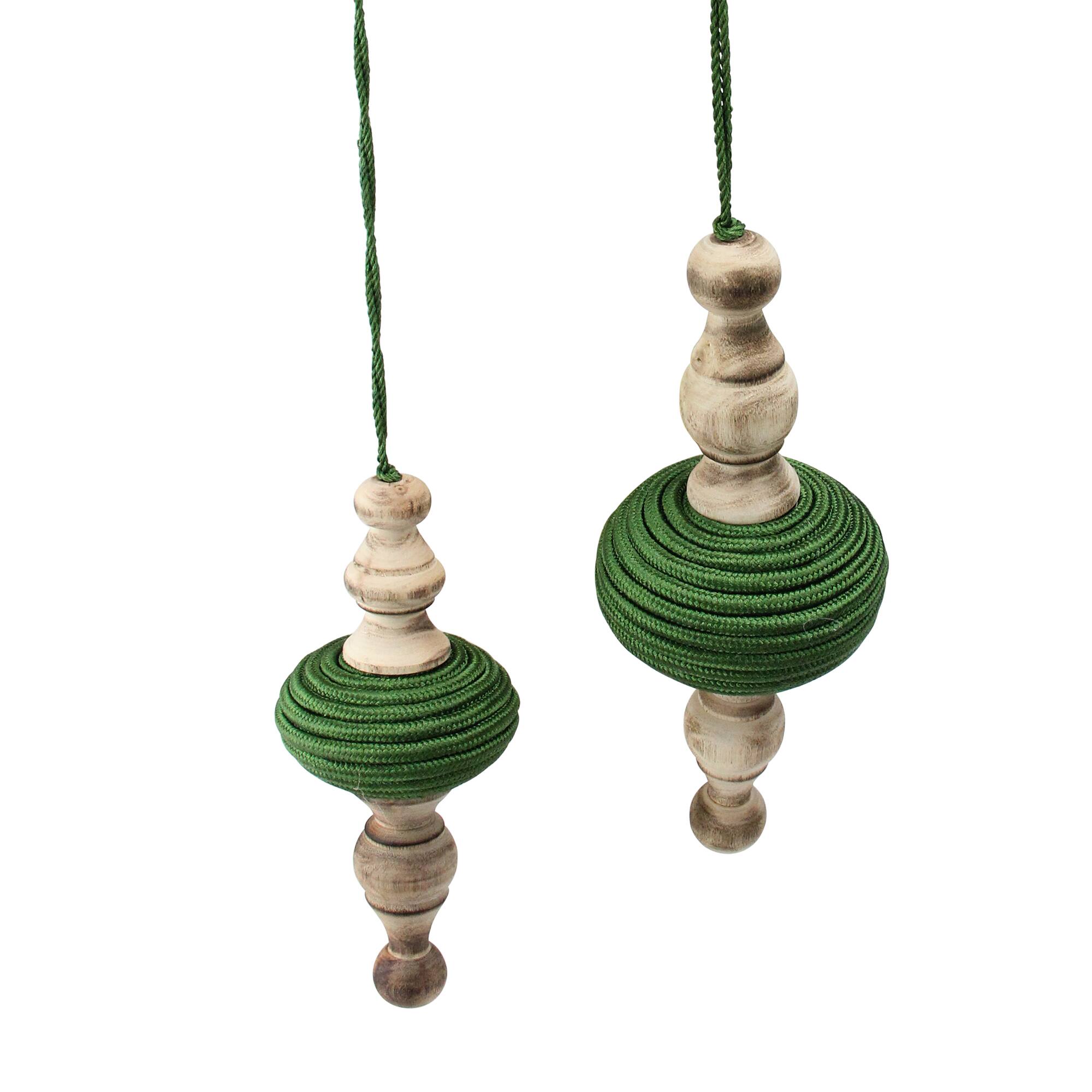Front. Melrose - 2ct Green and Beige Christmas Finial Drop Ornaments 9" - Green.