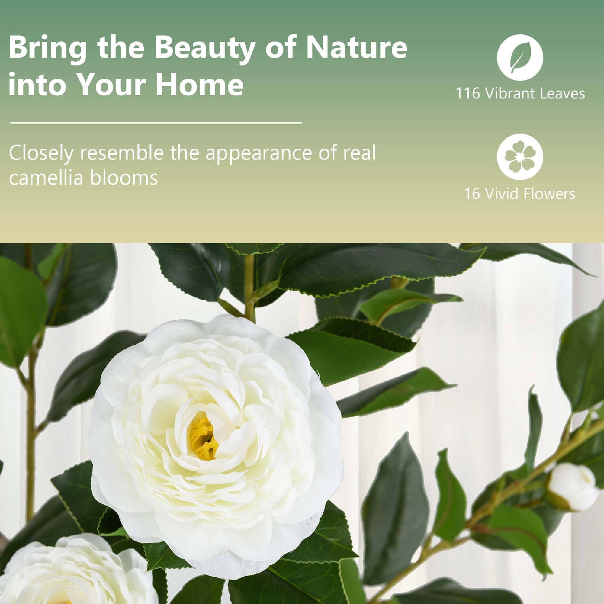 Bring the Beauty of Nature into Your Home

Closely resemble the appearance of real camellia blooms

116 Vibrant Leaves

16 Vivid Flowers