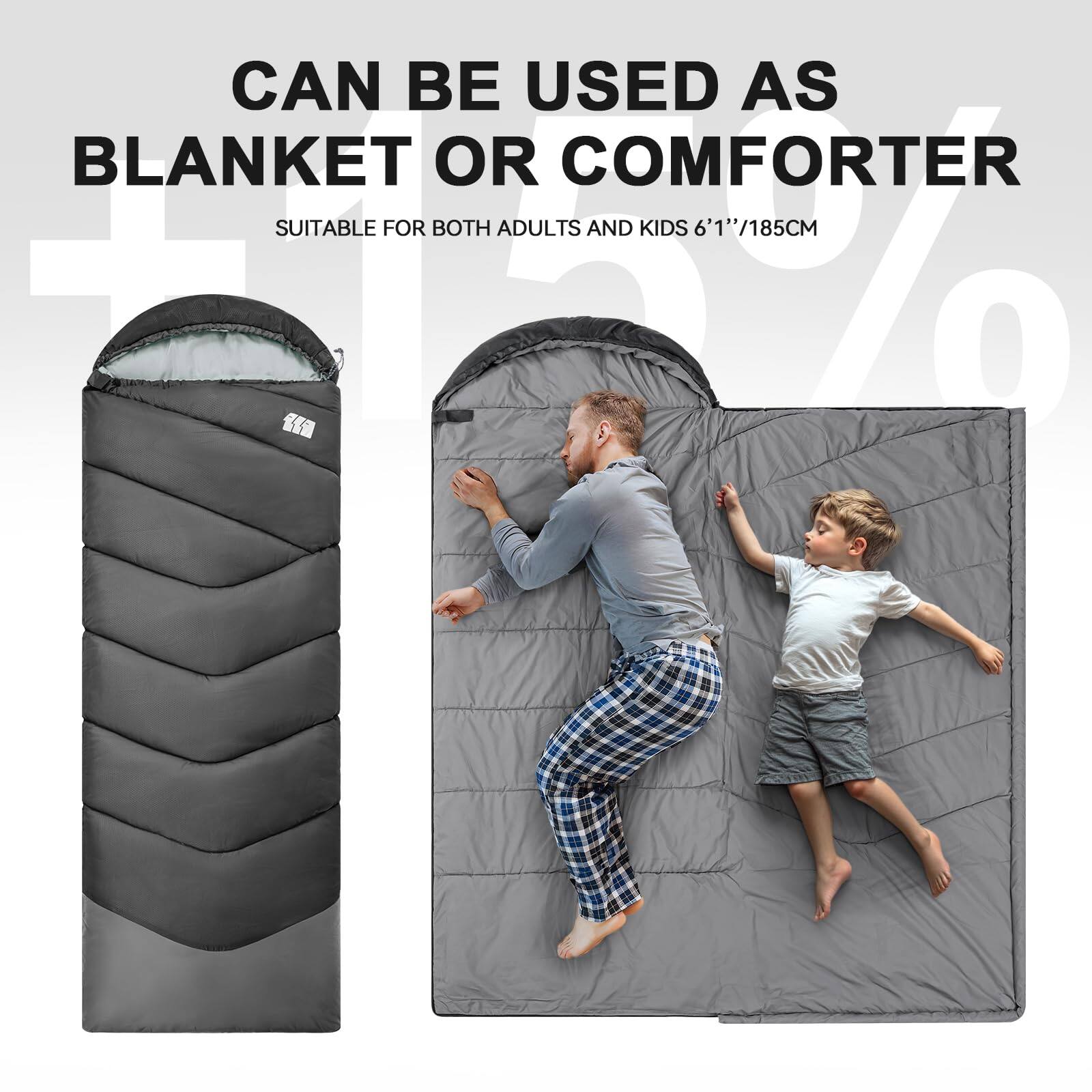 CAN BE USED AS  
BLANKET OR COMFORTER  

SUITABLE FOR BOTH ADULTS AND KIDS 6'1"/185CM