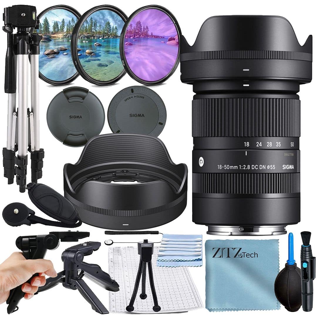 Bundle - Sigma - 18-50mm f/2.8 DC DN Contemporary Lens for Sony E Mount + 3 Pieces Filter Kit + Tripod + ZeeTech - Black price history on PriceWatchPro