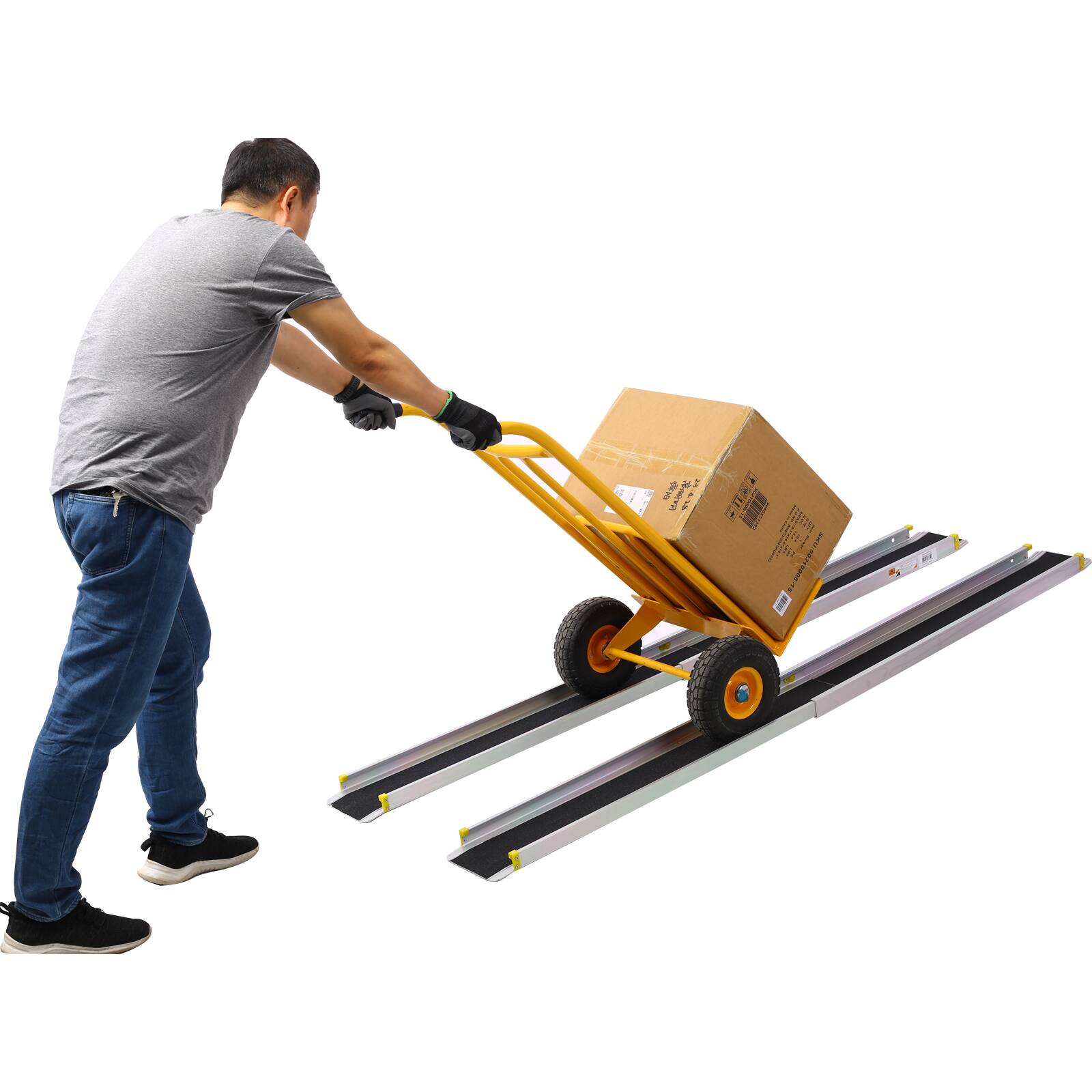 Left. ELEMENT ACE - Adjustable Telescoping Track Ramps - 7' Wheelchair & Scooter Access - Silver.