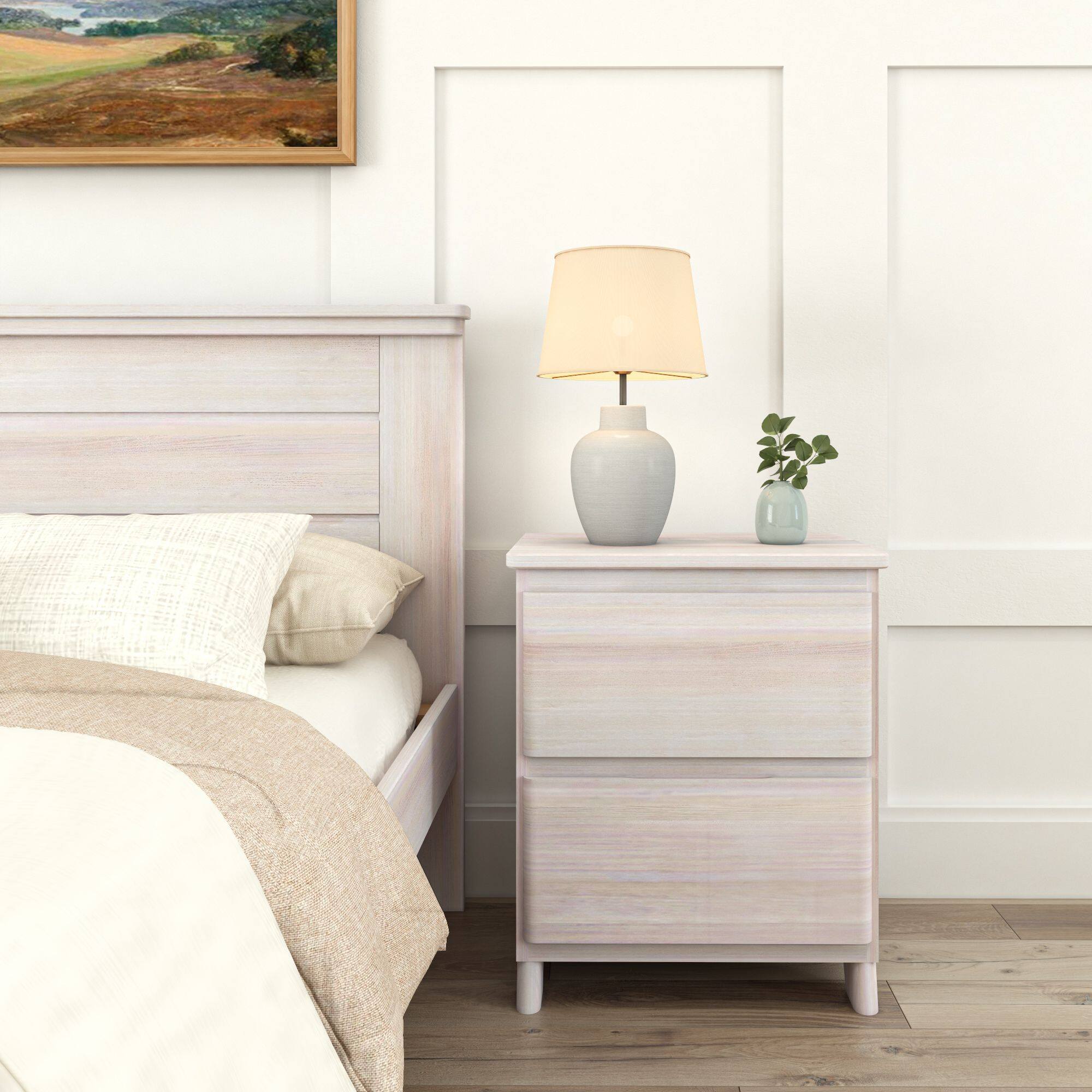 Alt View 1. Plank+Beam - Plank+Beam Farmhouse 2 Drawer Nightstand, Whitewash - White Wash.