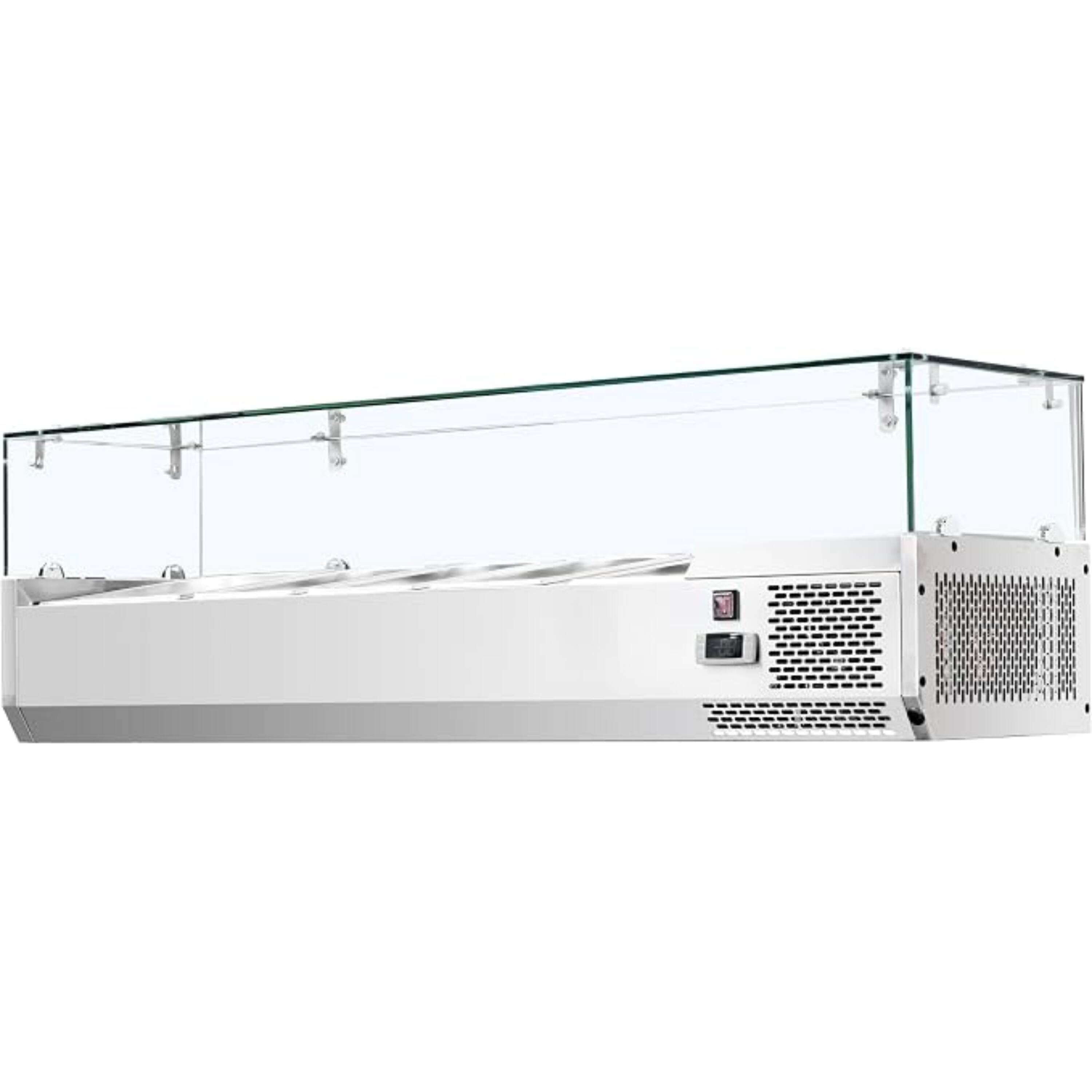 Back. Equator - Equator Vitlife Commercial Refrigerator Condiment Prep Station, Glass Lid, 4 Pan(1/3*3+1/2*1) 33–41°F, 47.2" - Stainless Steel.