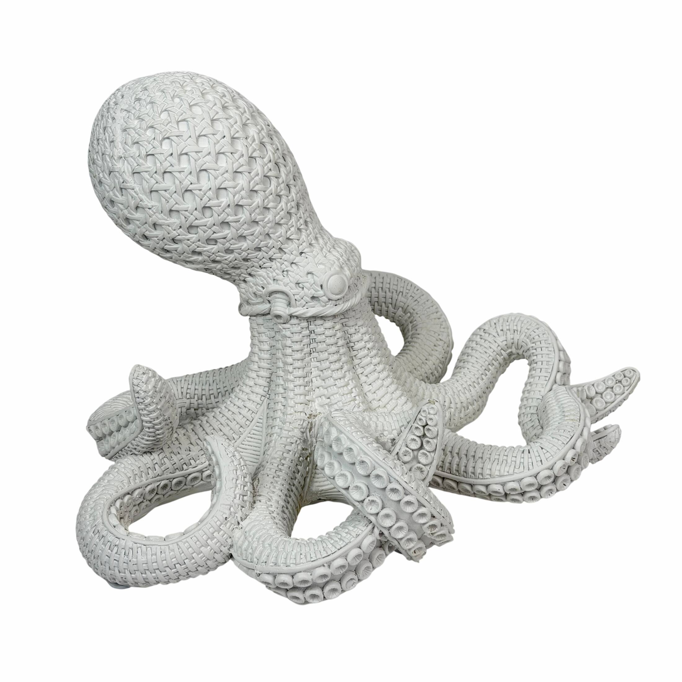 Alt View 7. Fancy That - White Wicker Look Resin Octopus Statue 13 Inch Coastal Tabletop Decor - White.