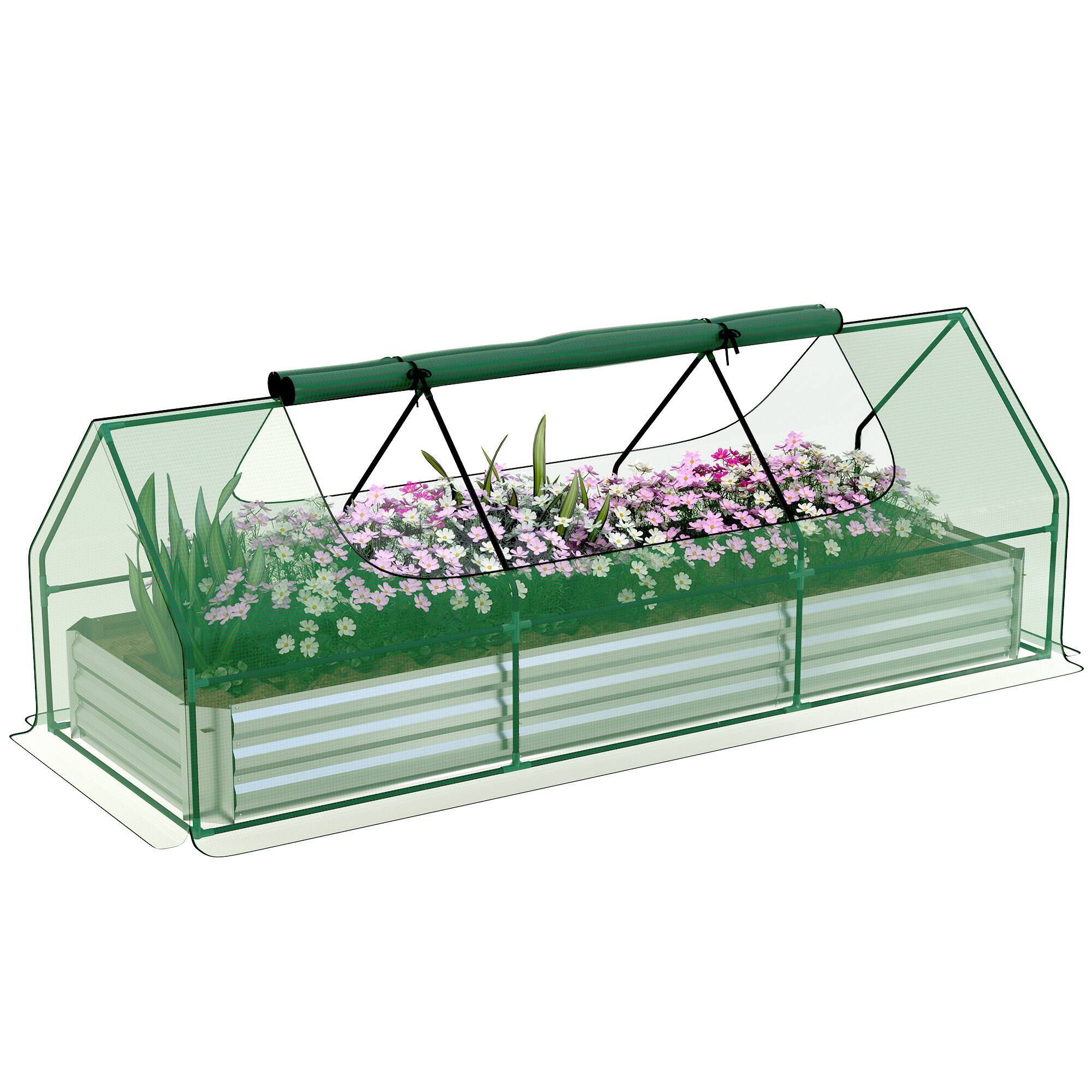 Outsunny - 8.6 x 3 x 1ft Raised Garden Bed with Mini Greenhouse, Galvanized Raised Garden Bed with Cover for Herbs and Vegetables - Green price history on PriceWatchPro