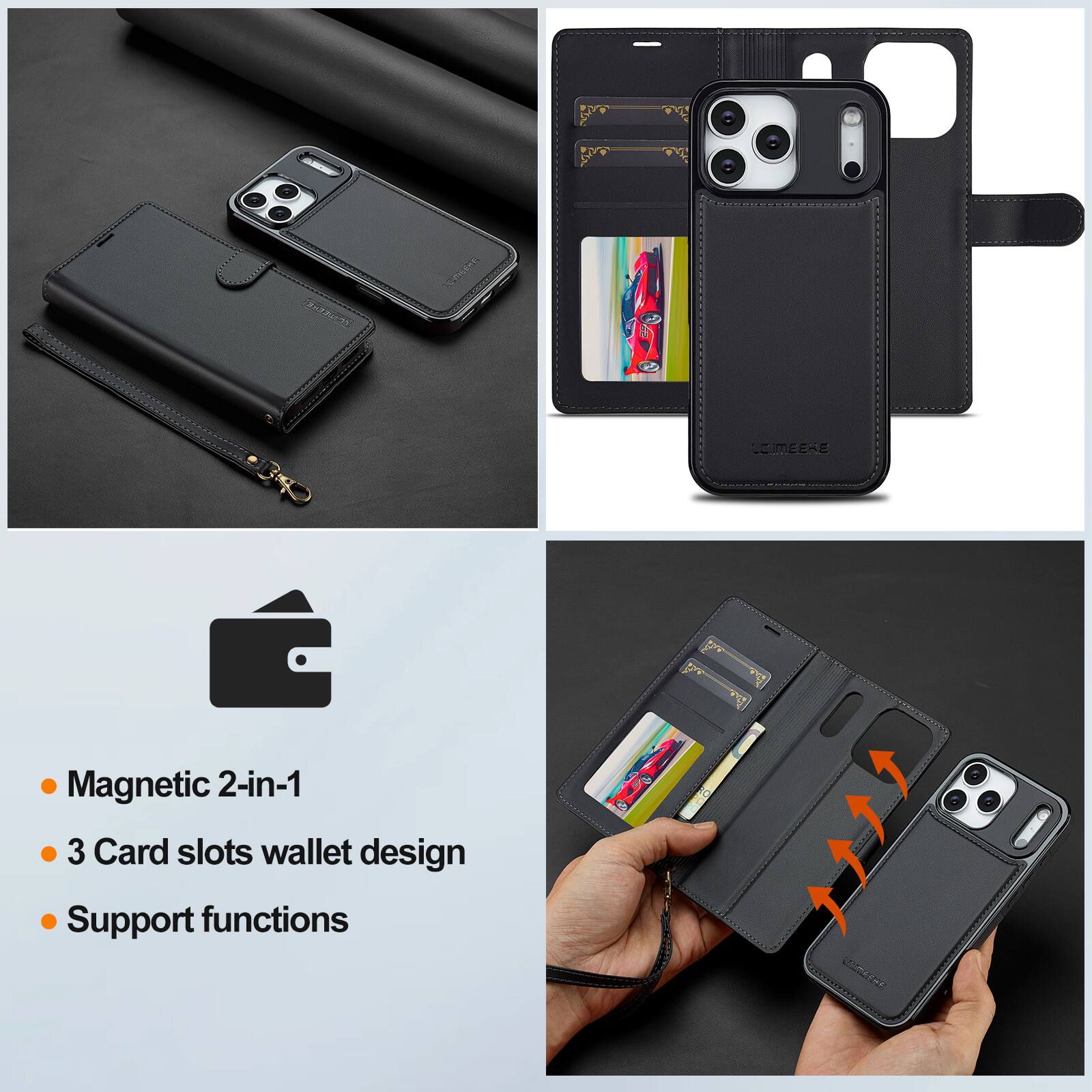 LOMEERE

Magnetic 2-in-1
3 Card slots wallet design
Support functions