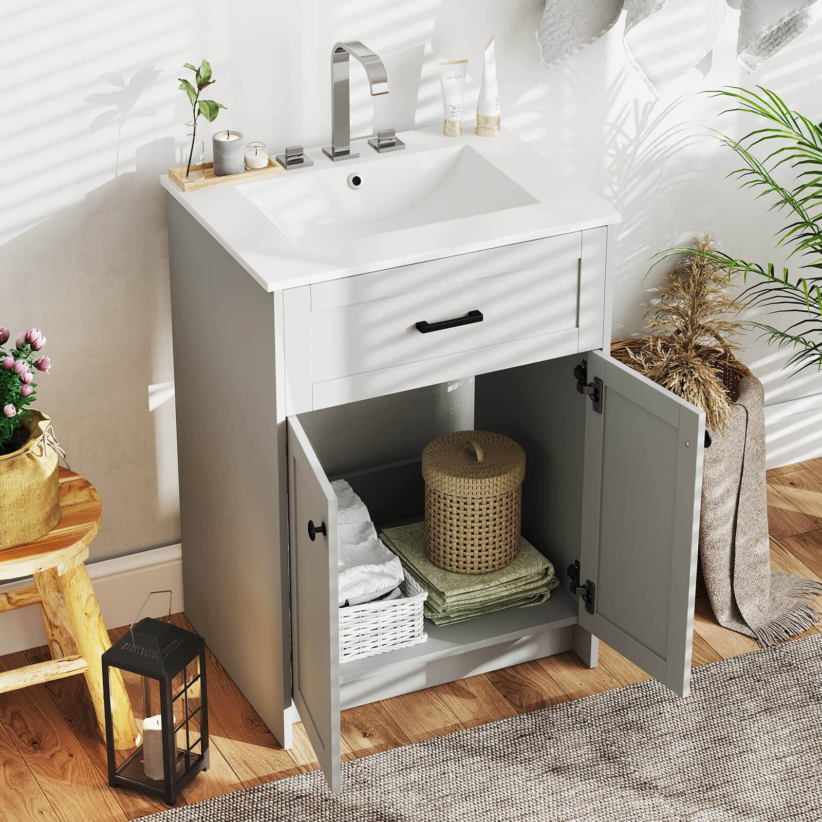 Alt View 4. Costway - Costway Bathroom Vanity Unit with Basin Under Sink Bathroom Storage Cabinet Freestanding - Gray.