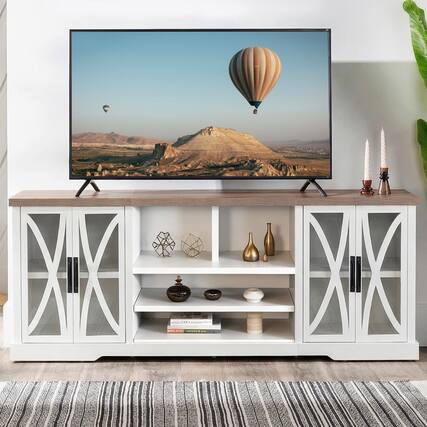 Front. Ihomeadore - 93" Farmhouse White TV Stand Media Storage Cabinet with Open Storage Shelves and Cabinets for TV up to 85" - White.