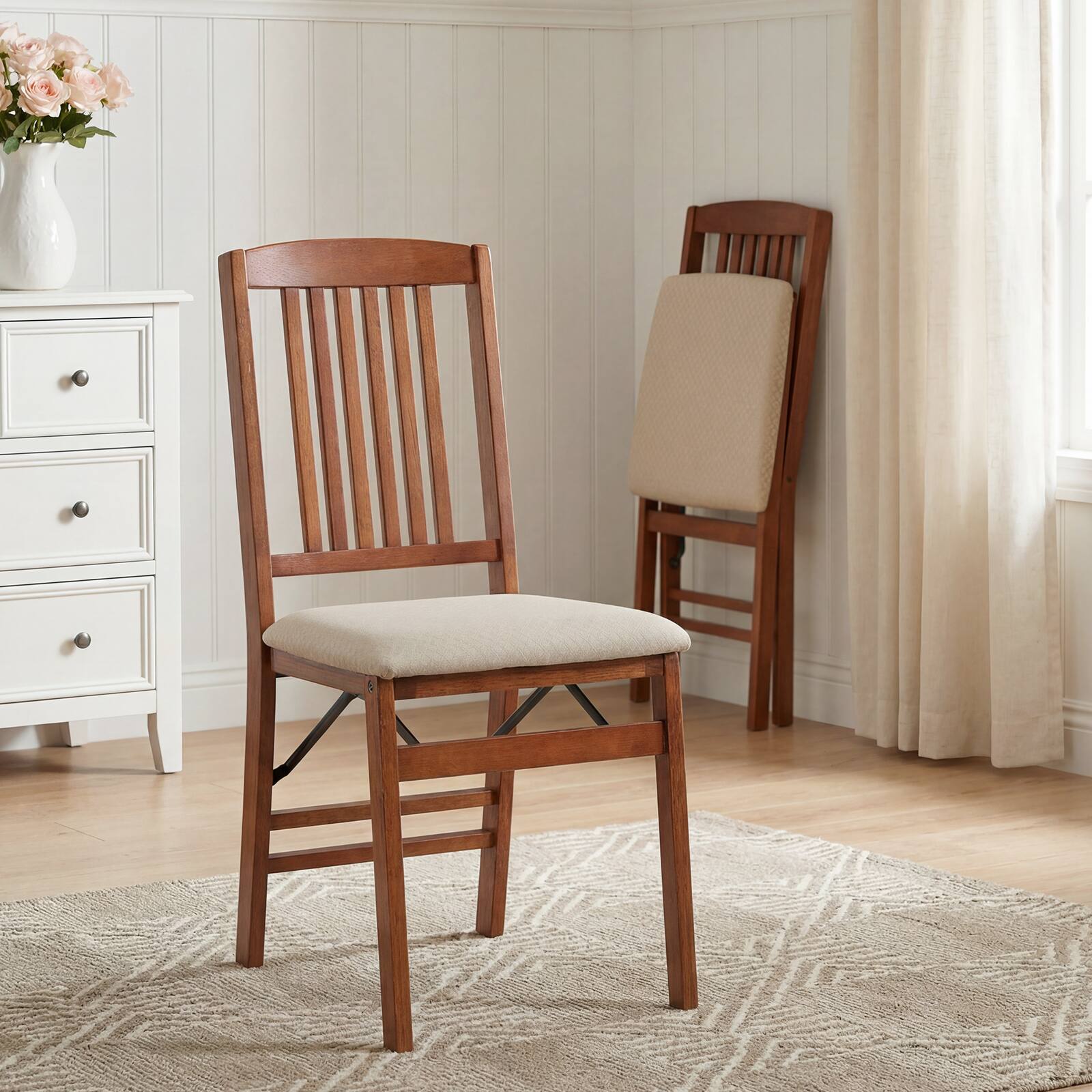 Alt View 3. Gymax - Gymax 4PCS Folding Dining Chairs w/Padded Seat Rubber Wood Frame No Assembly Required - Beige.
