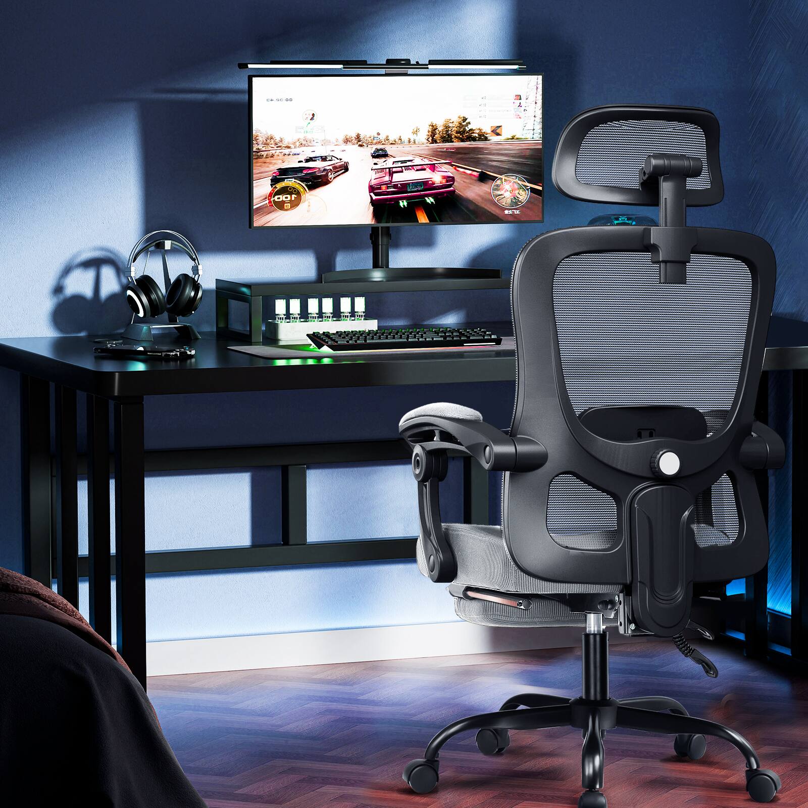 Alt View 5. CloudRest Pro - High-Back Office Chair with Adjustable Lumbar Support Ergonomic Mesh Gaming Chair,Gray - Gray.