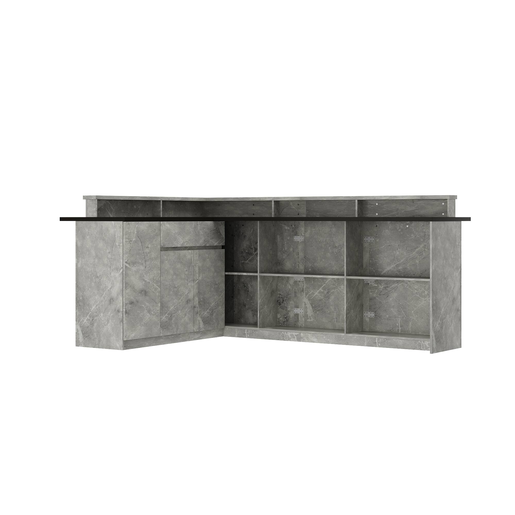 Back. Famapy - Famapy Modern Reception Desk: Marble - Look, LED - Lit & Organized Front Desk - Gray.