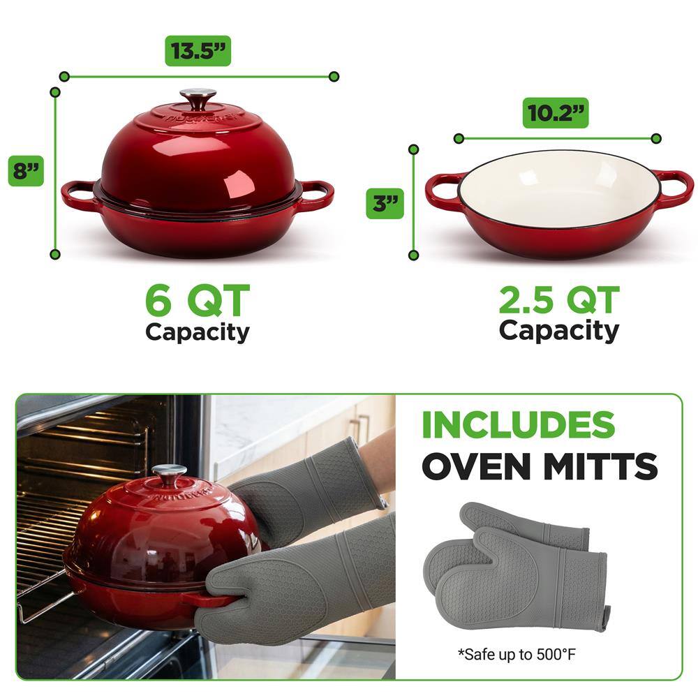 13.5"  
10.2"  
8"  
3"  
6 QT Capacity  
2.5 QT Capacity  
INCLUDES OVEN MITTS  
*Safe up to 500°F