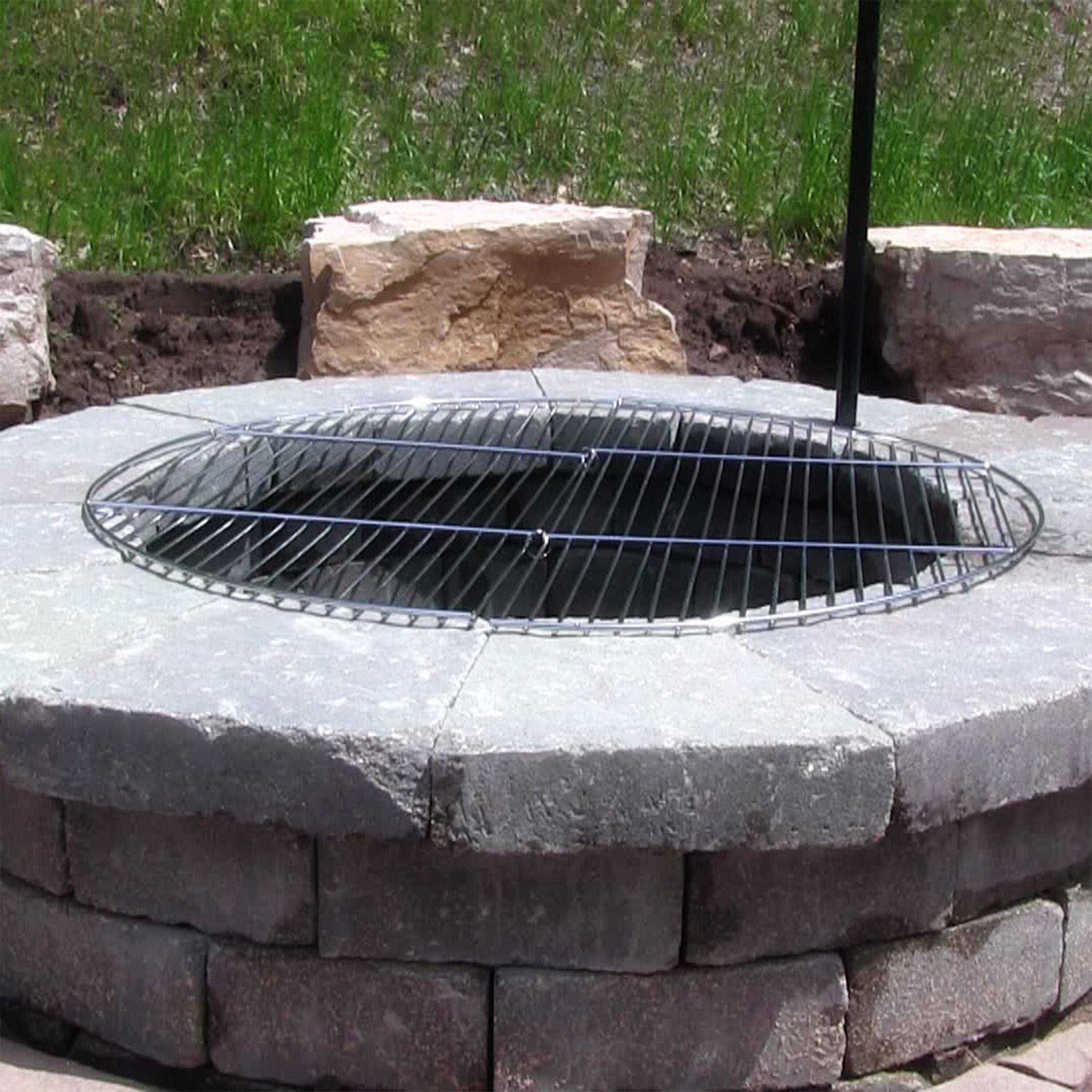 Alt View 3. Sunnydaze - 36 in Chrome Plated Metal Folding Fire Pit Cooking Grate - Silver.