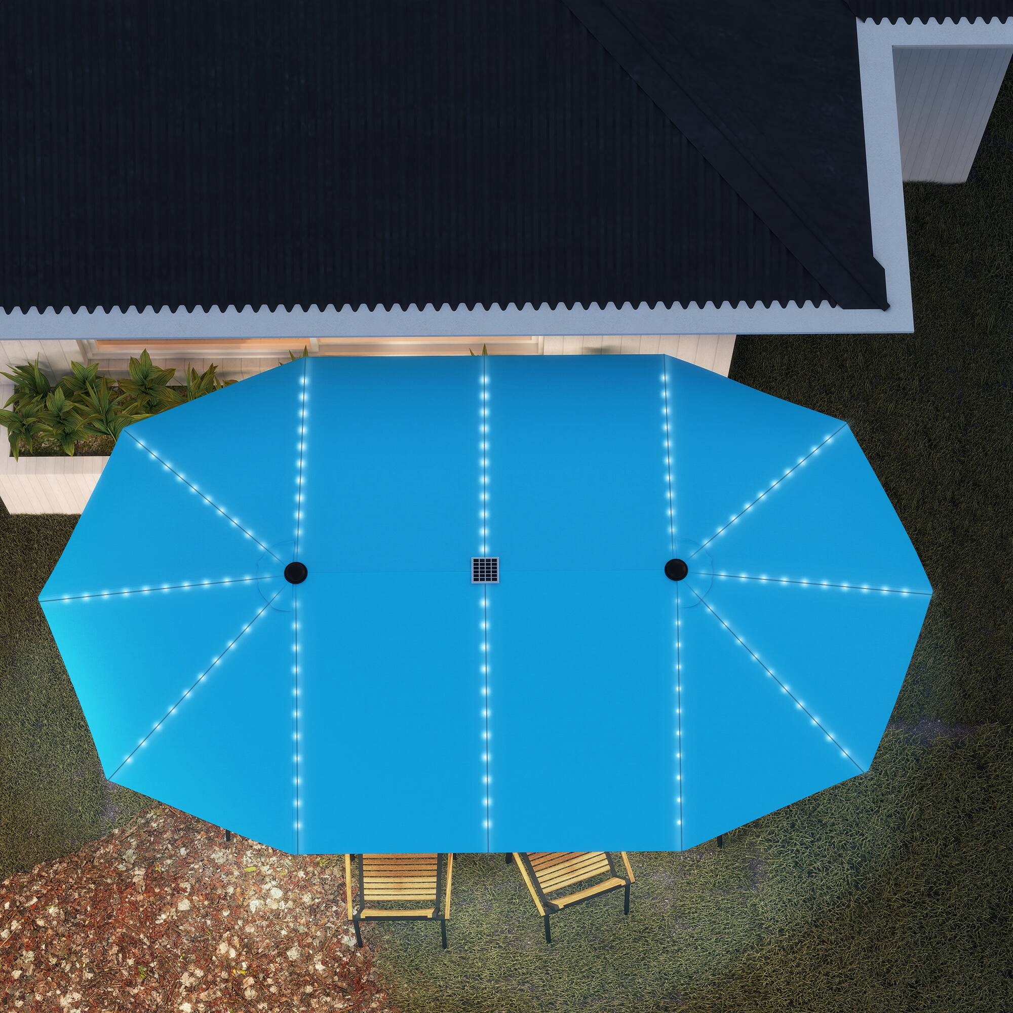 Alt View 4. Outsunny - 15ft Extra Large Patio Umbrella with Bright Solar Lights, Aluminum UPF50+ Double-Sided Outdoor Table Market Umbrella - Blue.