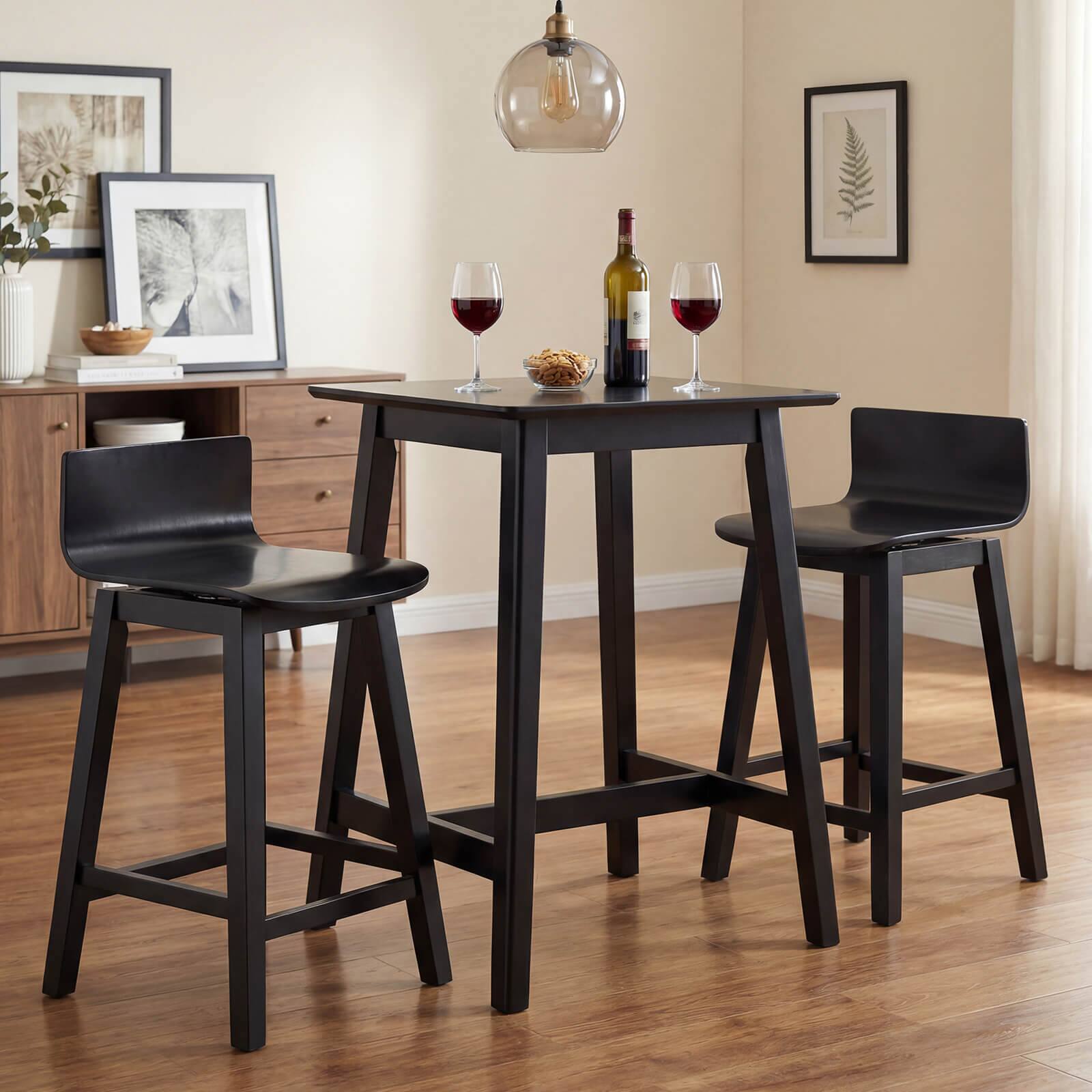 Alt View 4. Costway - Costway 24.5" Counter Height Bar Stools Set of 4 with Footrest Solid Rubber Wood Legs - Black.
