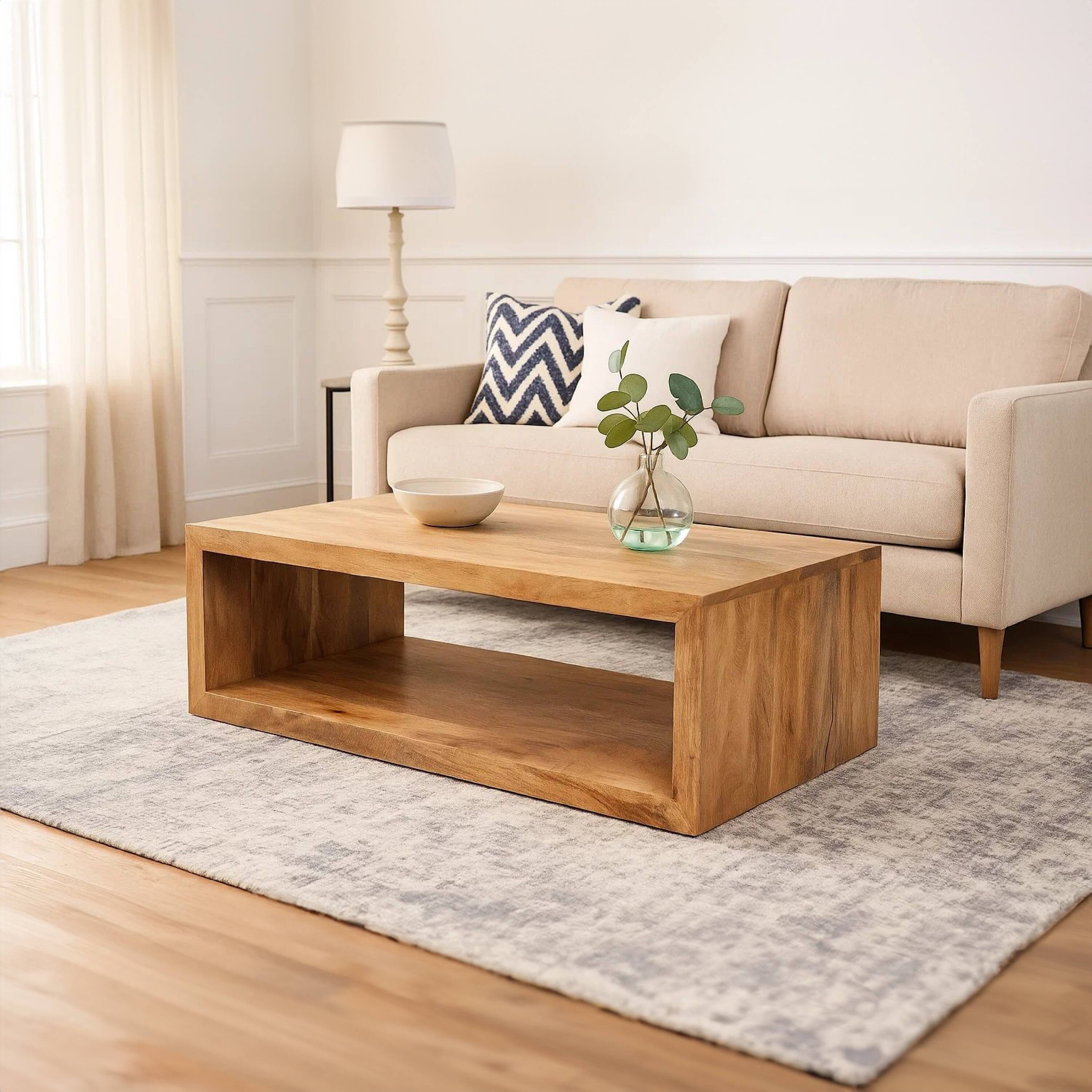 Alt View 6. Manhattan Lane - Keli 58 Inch Mango Wood Coffee Table, Open Cube, 1 Shelf - Brown.
