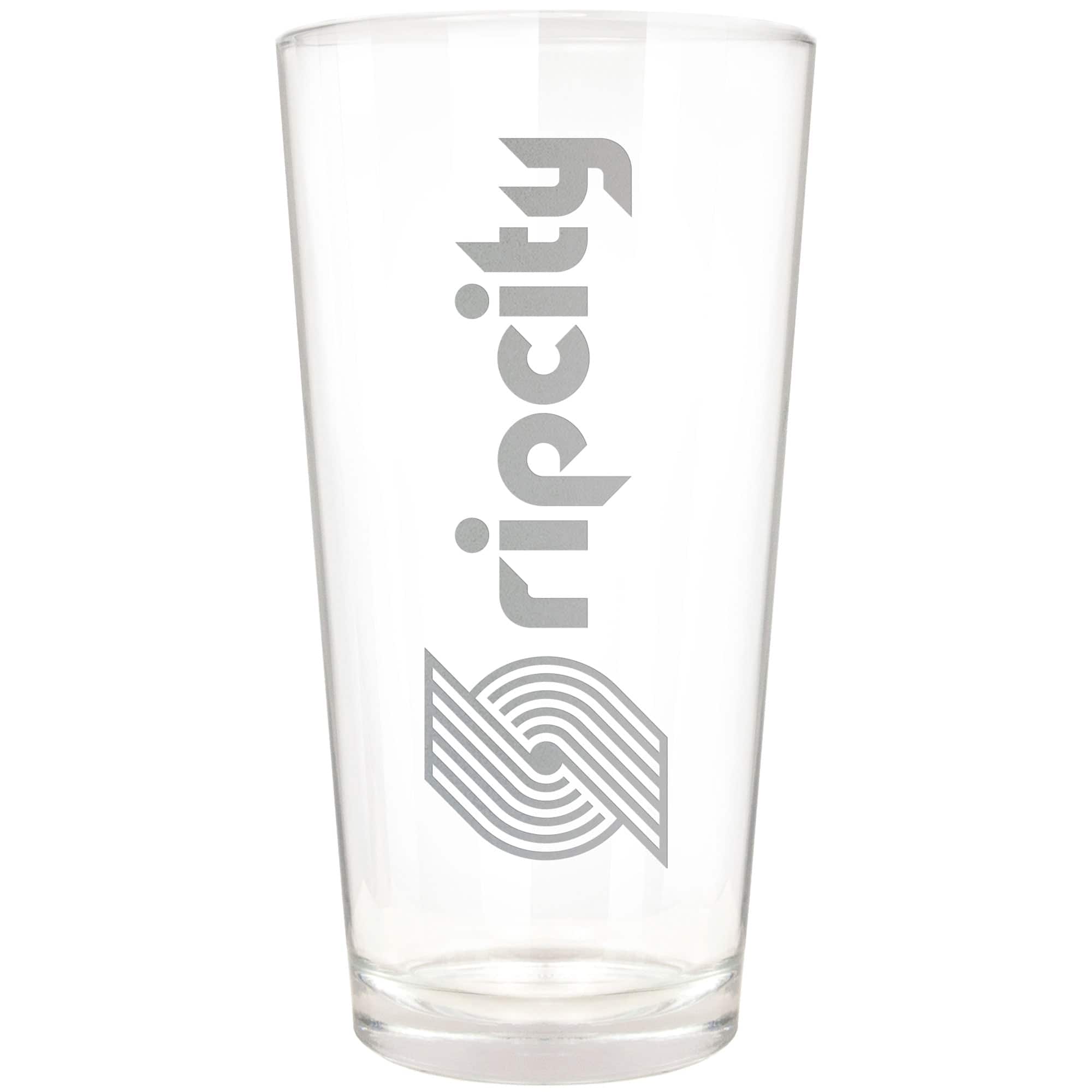 Front. Great American Products - Portland Trail Blazers Etched 16oz. Vertical Rally Cry Pint Glass - Multicolor.