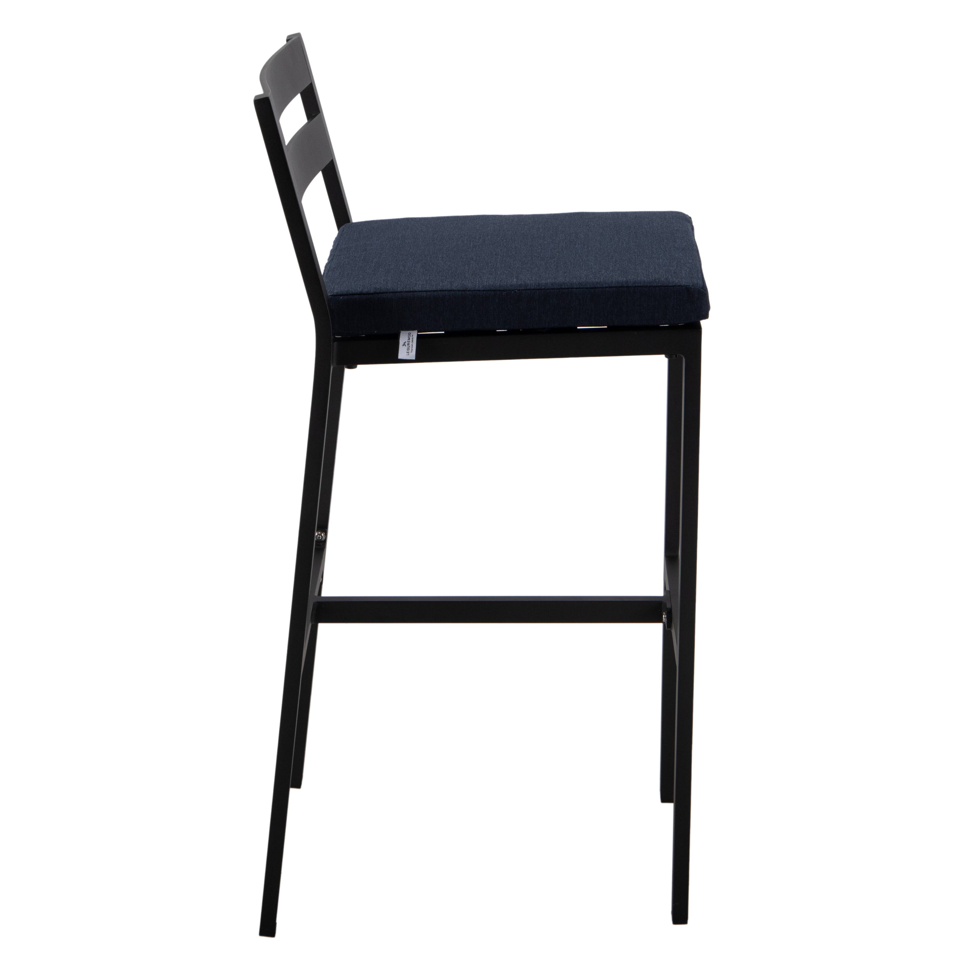 Alt View 3. LeisureMod - Chelsea 2-PCS Modern Patio Barstool, Rust-Proof Aluminum Low Back Outdoor Bar Stool with Olefin Cushion - Blue.