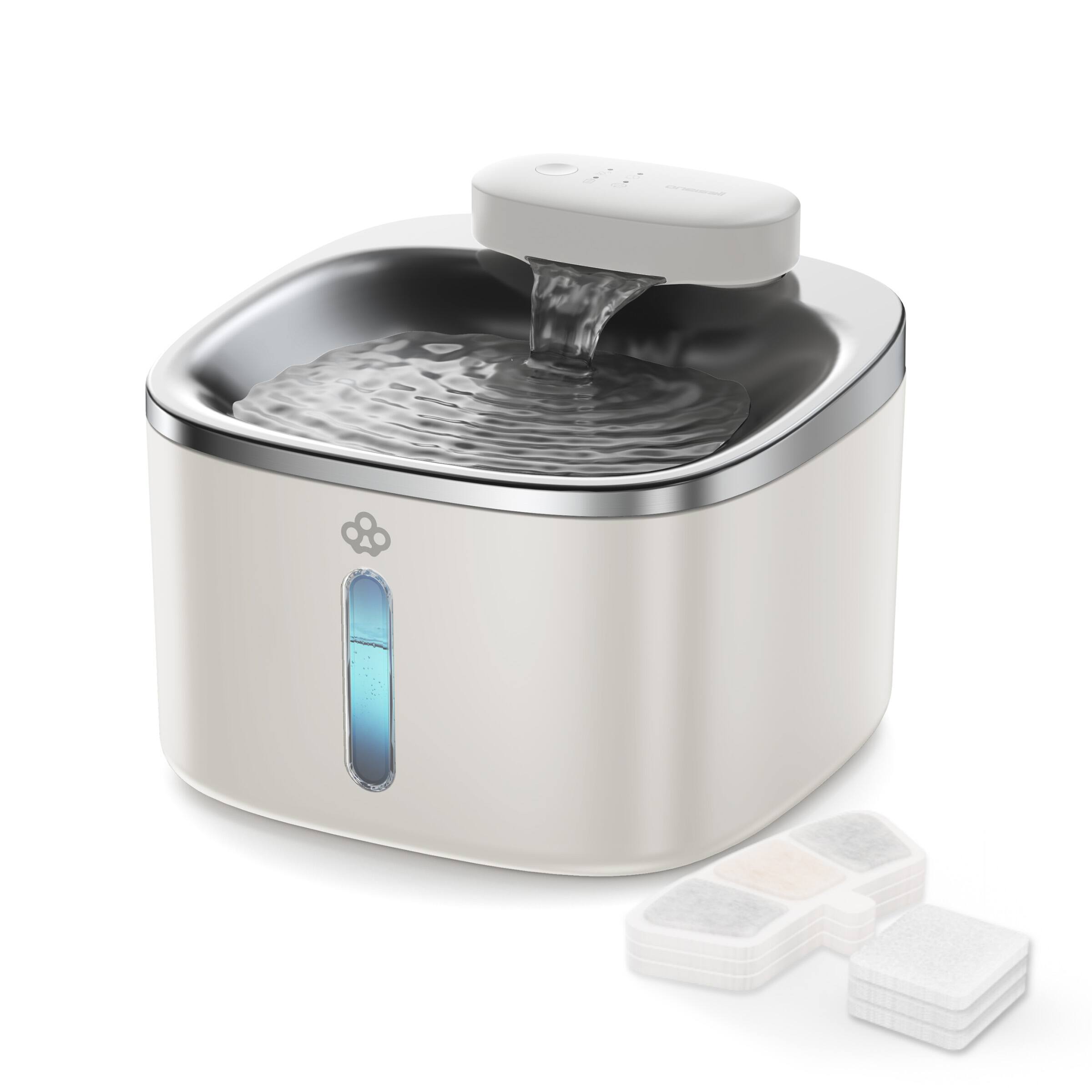 Front. Oneisall - PW04 3.5L/118oz Wireless Automatic Pet Fountain Motion Sensor BPA Free Stainless Steel Ultra Quiet 5-Layer Filtration - White.