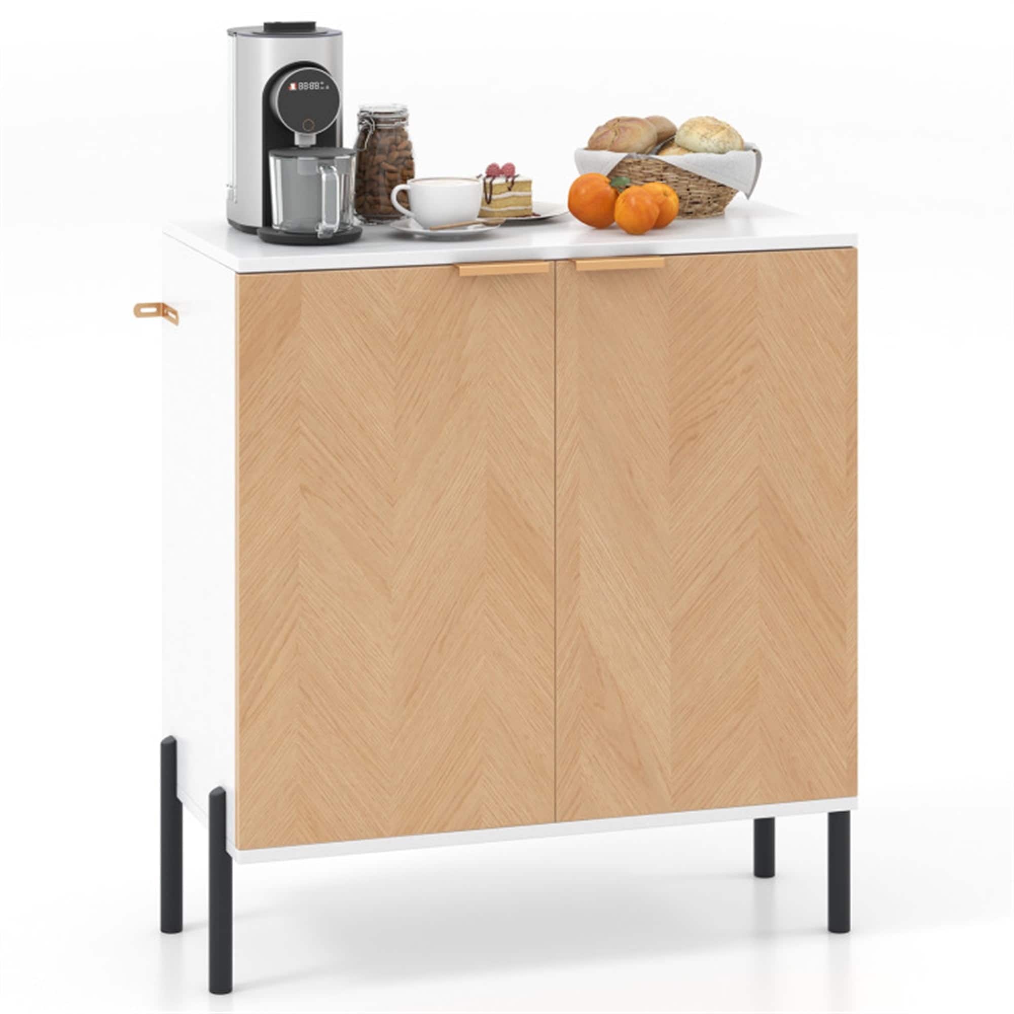 Pefilos- Kitchen Storage Cabinet, Buffet Sideboard, 2-Door Buffet Cabinet Sideboard with Shelf and Metal Legs, for Dining Room- White