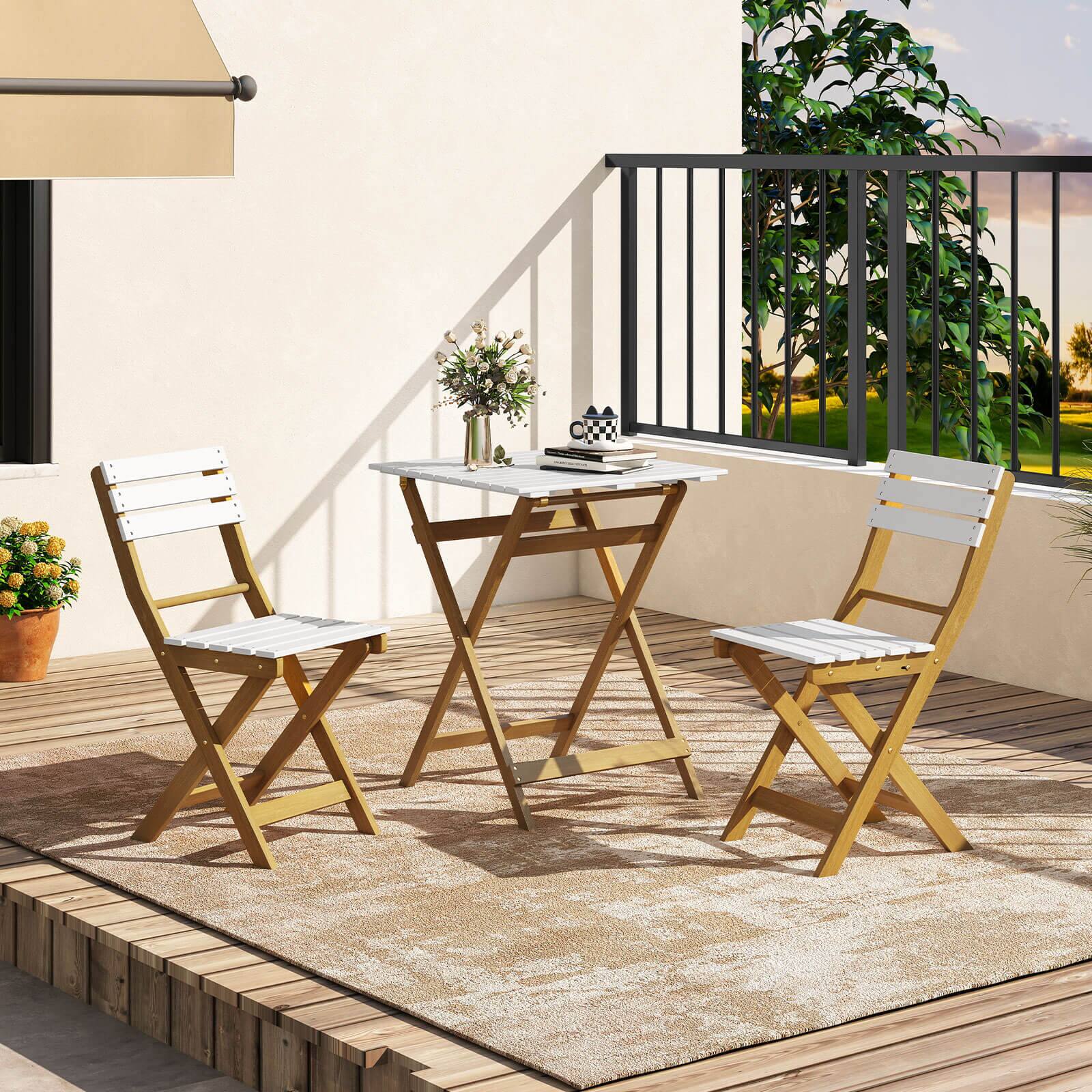 Alt View 3. Costway - Costway 3-Piece Folding Patio Bistro Setwith Slatted Design Small Outdoor Furniture Set - Natural.