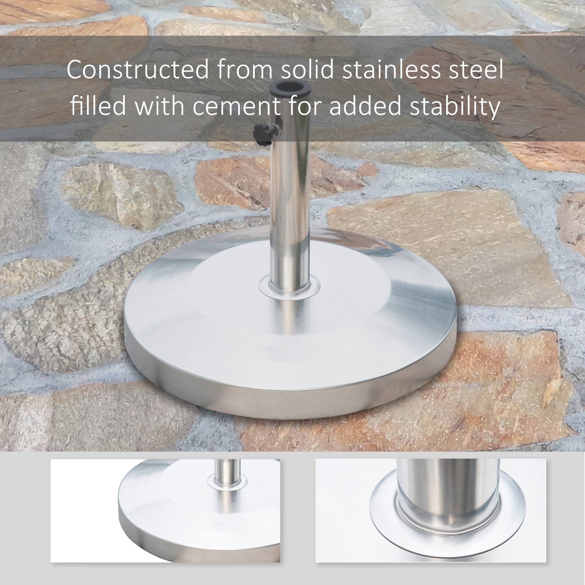 Constructed from solid stainless steel filled with cement for added stability