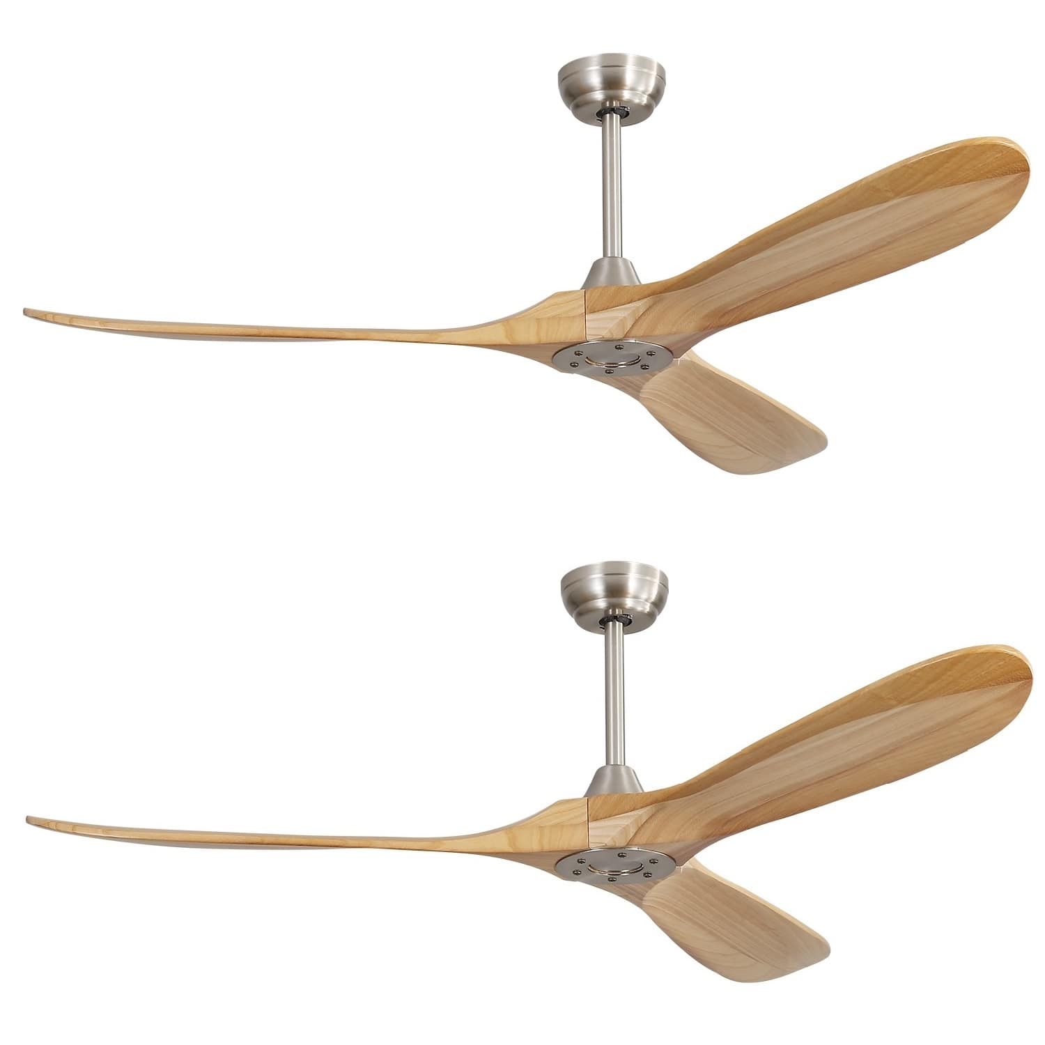Sofucor - 60 Inch Modern Ceiling Fan No Light DC Motor 3 Solid Wood Blades Ceiling Fan With Remote Farmhouse Ceiling Fans - Nickel Wood - 2PCS