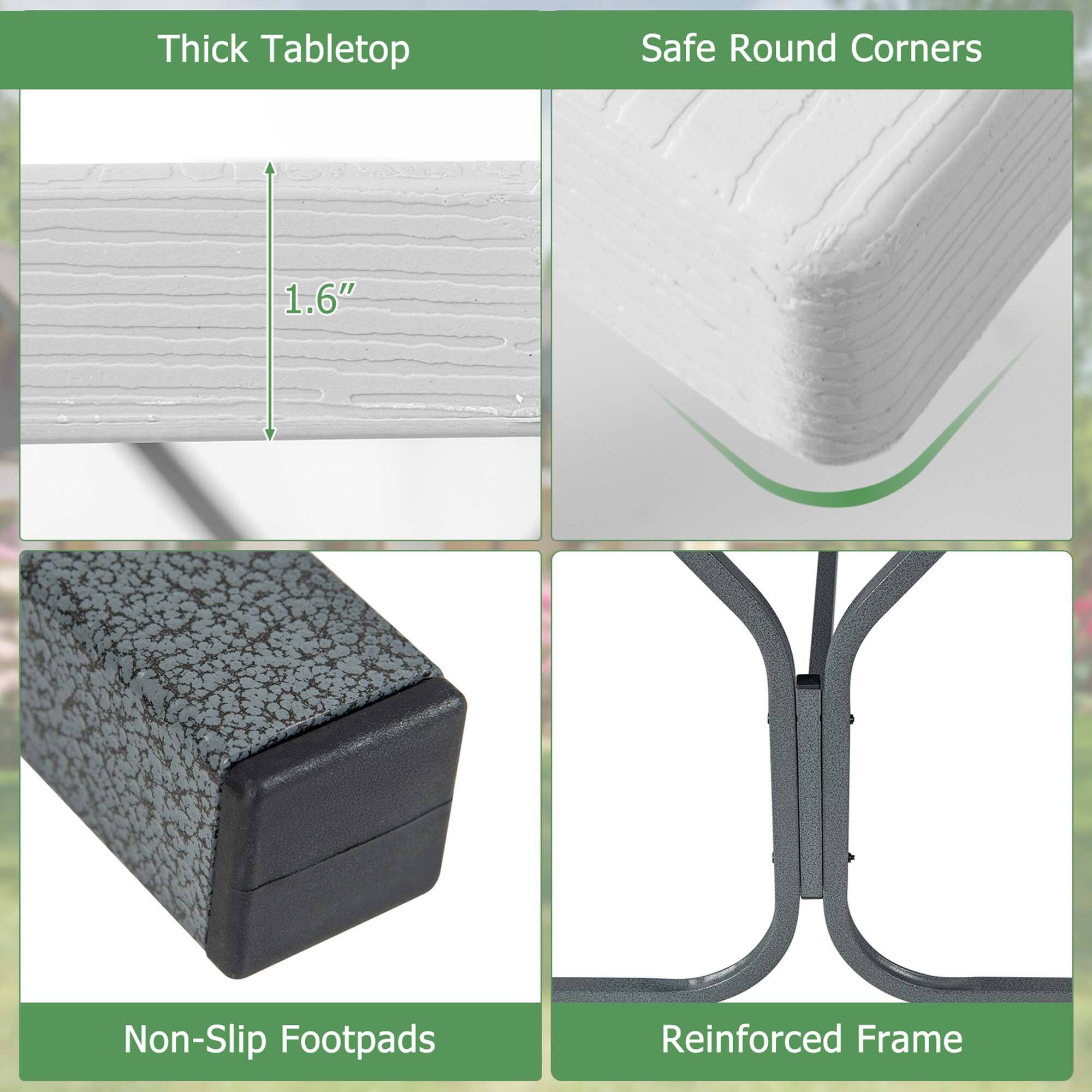 Thick Tabletop, Safe Round Corners, Non-Slip Footpads, Reinforced Frame