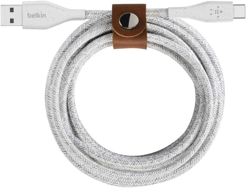 Alt View 1. Belkin - Belkin DuraTek Plus USB C to USB Cable - USB-A Cable W/Leather Strap - Ultra-Strong Charging Cable W/Flexible Insulation - white.