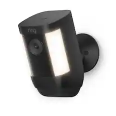 Front. Ring - Spotlight Cam Pro, Battery with 2K Video and Ring Vision, LED Lights, Dual-Band Wifi, and 3D Motion Detection - Black.