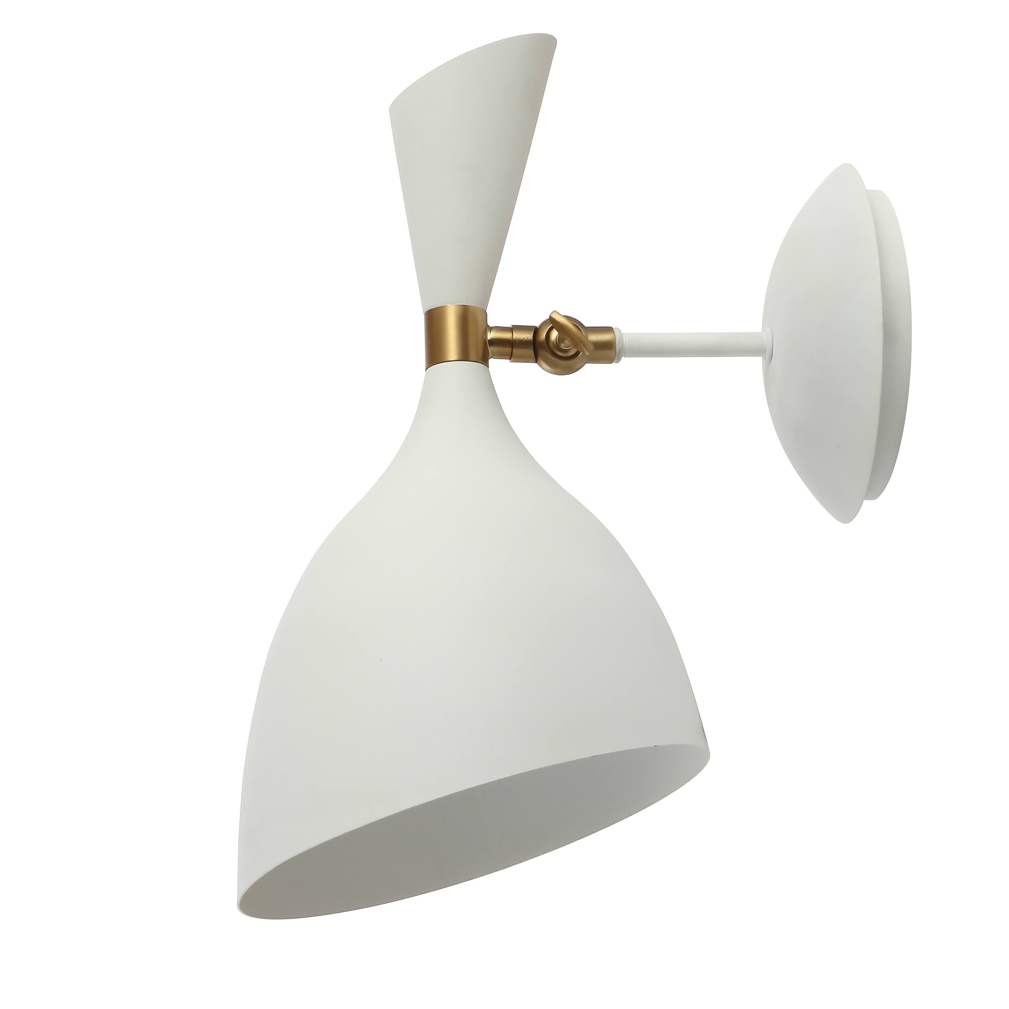 Alt View 3. Jonathan Y - Josef 10" Iron Retro LED Wall Sconce, White - White/Brass Gold.
