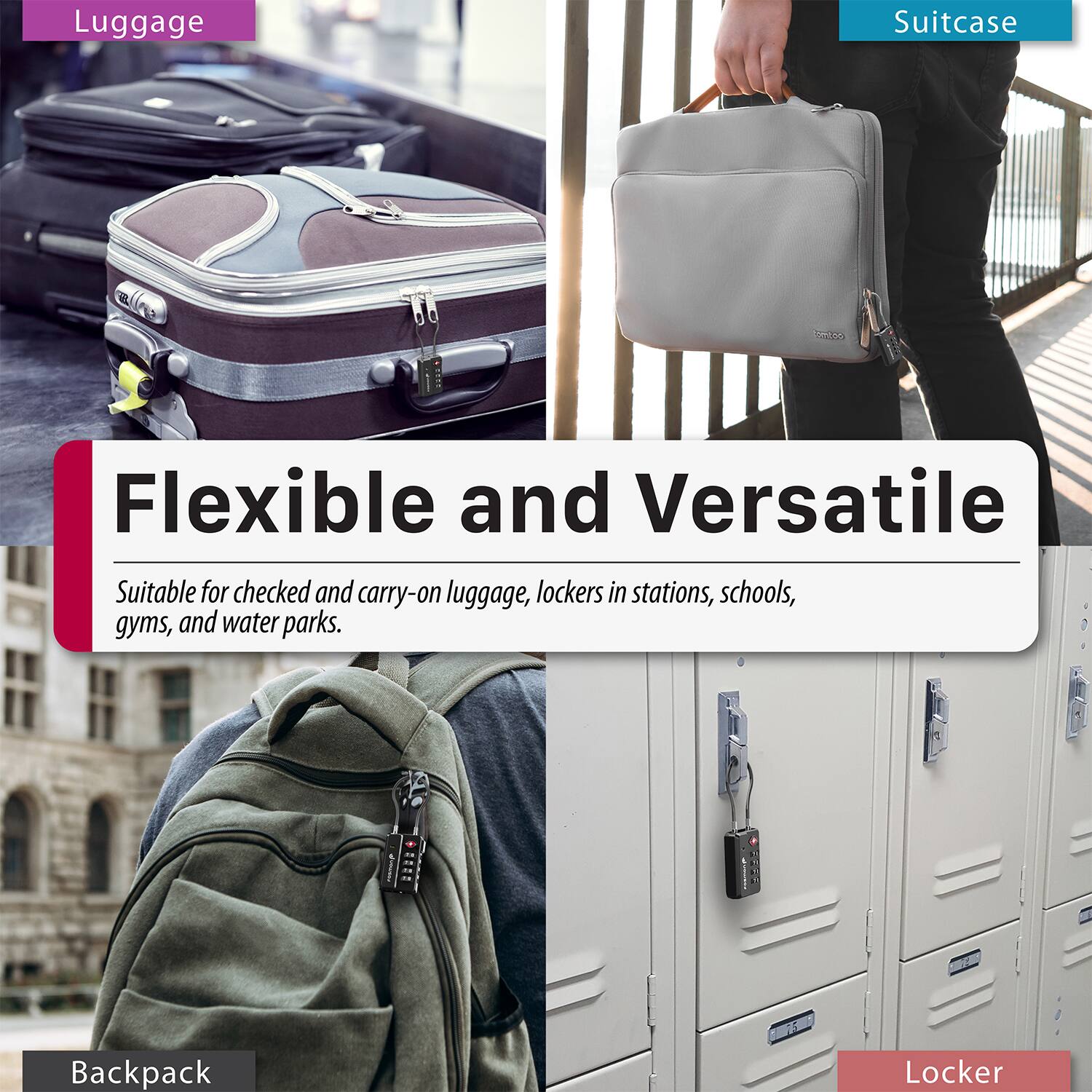 Luggage Suitcase Flexible and Versatile Suitable for checked and carry-on luggage, lockers in stations, schools, gyms, and water parks. Backpack Locker