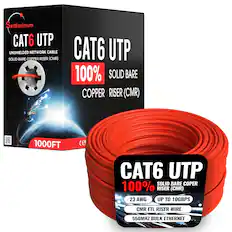 SatMaximum CAT6 UTP Unshielded Network Cable Solid Bare Copper Riser (CMR) 100% Solid Bare Copper Riser (CMR) 1000FT CER CAT6 UTP Solid Bare Copper 100% Riser (CMR) 23 AWG Up to 10GBPS CMR ETL Riser Wire 550MHz Bulk Ethernet