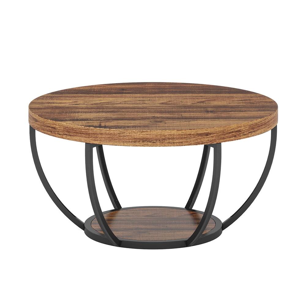 Alt View 1. Kadyn - Kadyn Wooden Coffee Table, 2-Tier Round Central Cocktail Table with Shelves,Brown - Brown.