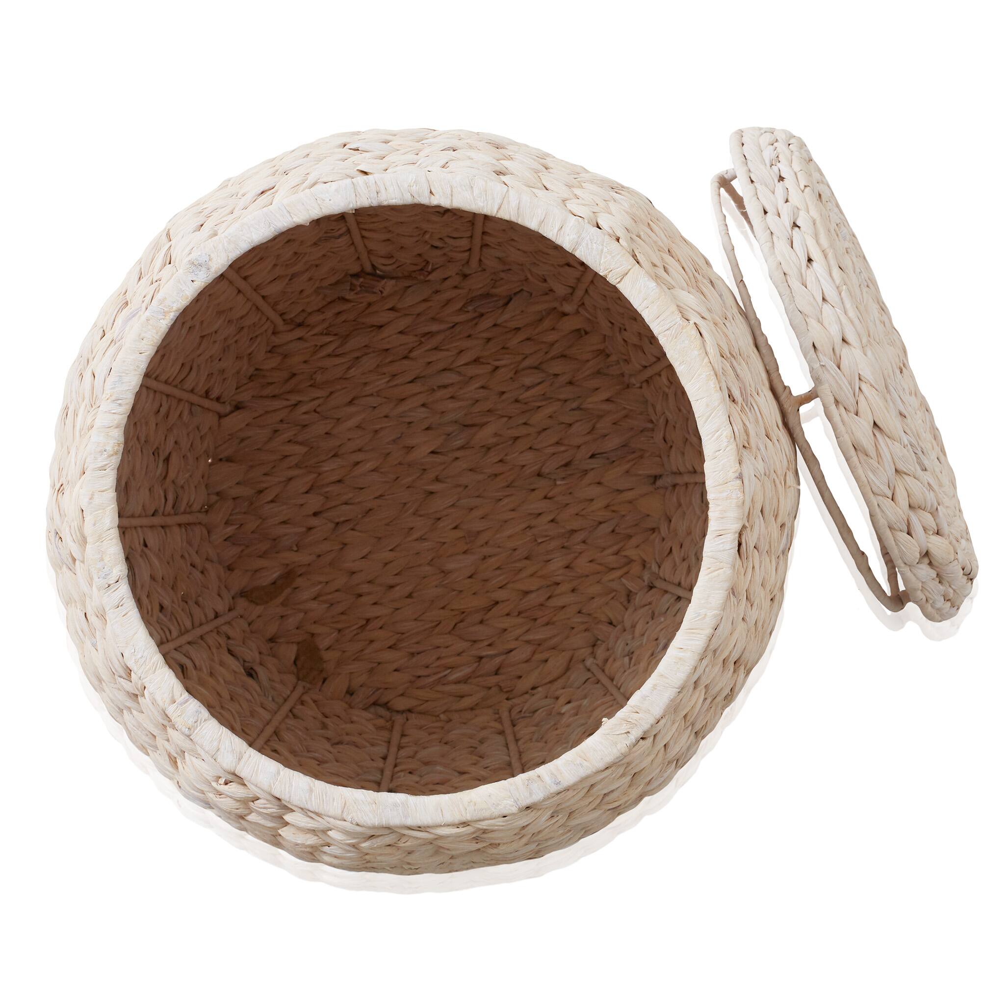 Alt View 3. Casafield - Round Water Hyacinth Storage Basket/Hamper with Lid - Whitewash.