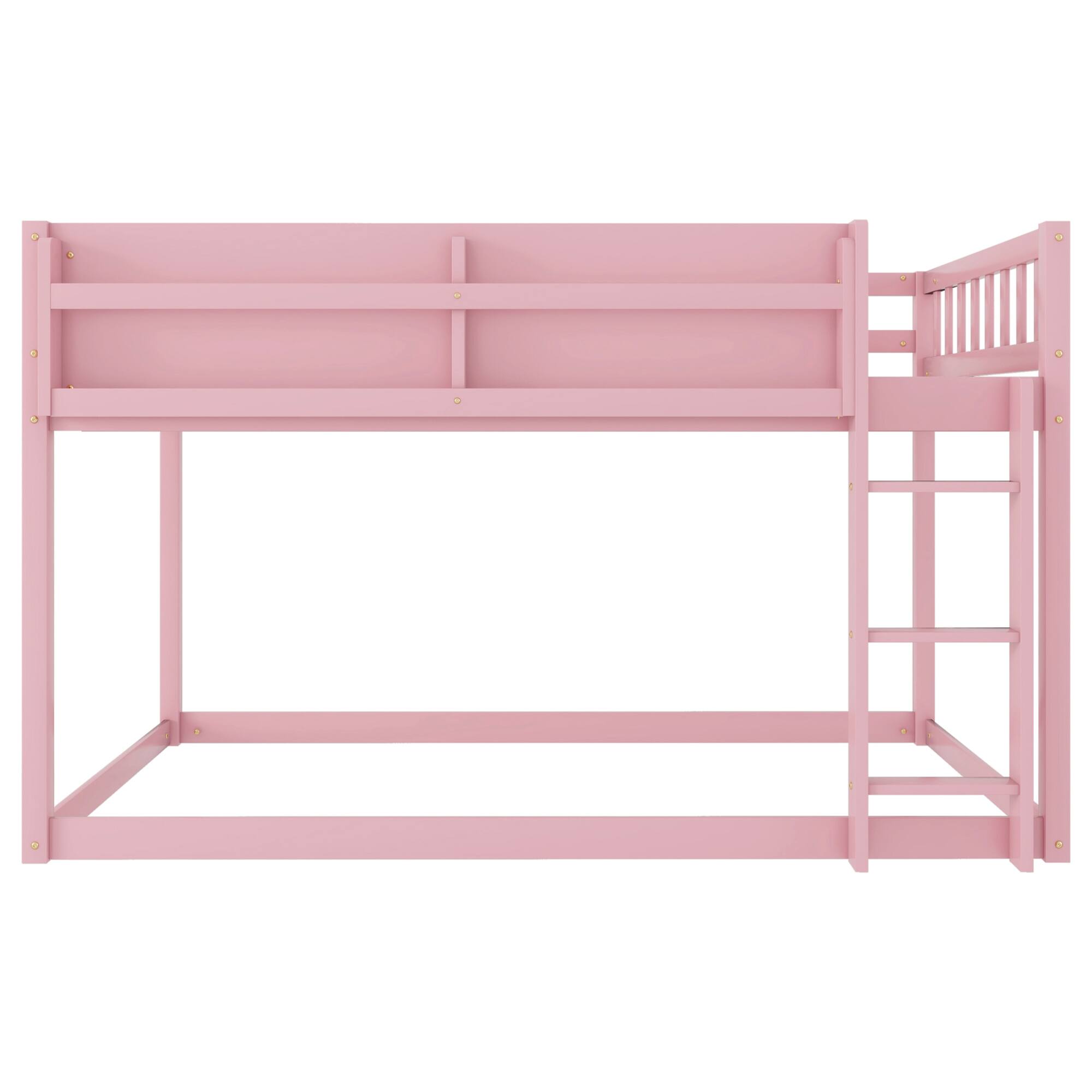 Alt View 6. GOODSILO - Low Twin Over Twin Solid Wood Bunk Bed with Ladder for Kids and Juniors - Pink.