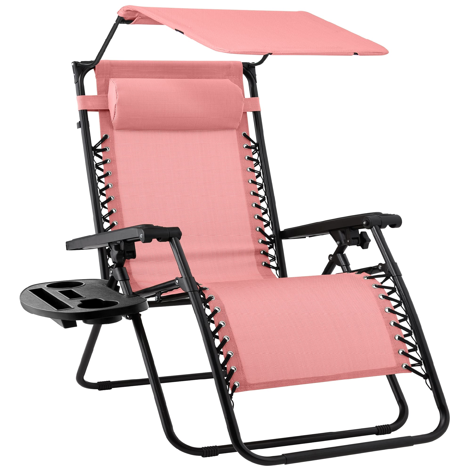 Front. Best Choice Products - Best Choice Products Folding Zero Gravity Recliner Patio Lounge Chair w/ Canopy Shade, Headrest, Tray - Pink - Pink.