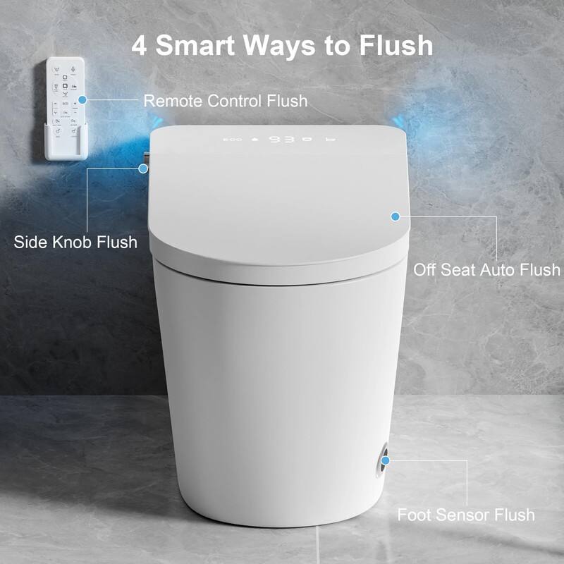 4 Smart Ways to Flush

- Remote Control Flush
- Side Knob Flush
- Off Seat Auto Flush
- Foot Sensor Flush
