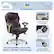 The image showcases a Serta executive office chair with various product features. The chair is designed to provide comfort with its back-in-motion technology, which allows for adjustable padded arms. The chair also has a height adjustable feature, making it suitable for different users. The chair is equipped with convenient cable actuated levers and large diameter 360 swivel casters, providing ease of movement and maneuverability.